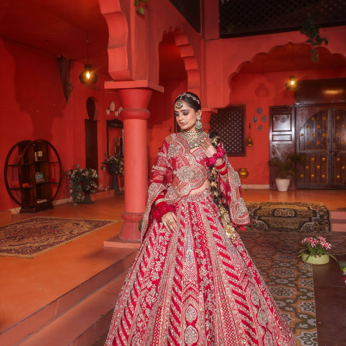 Fuchsia Red Raw Silk Lehenga