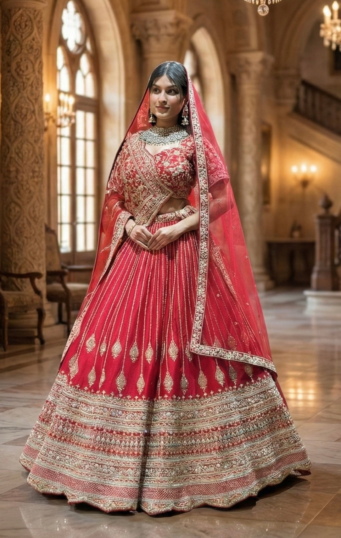 CRIMSON RED RAW SILK LEHENGA