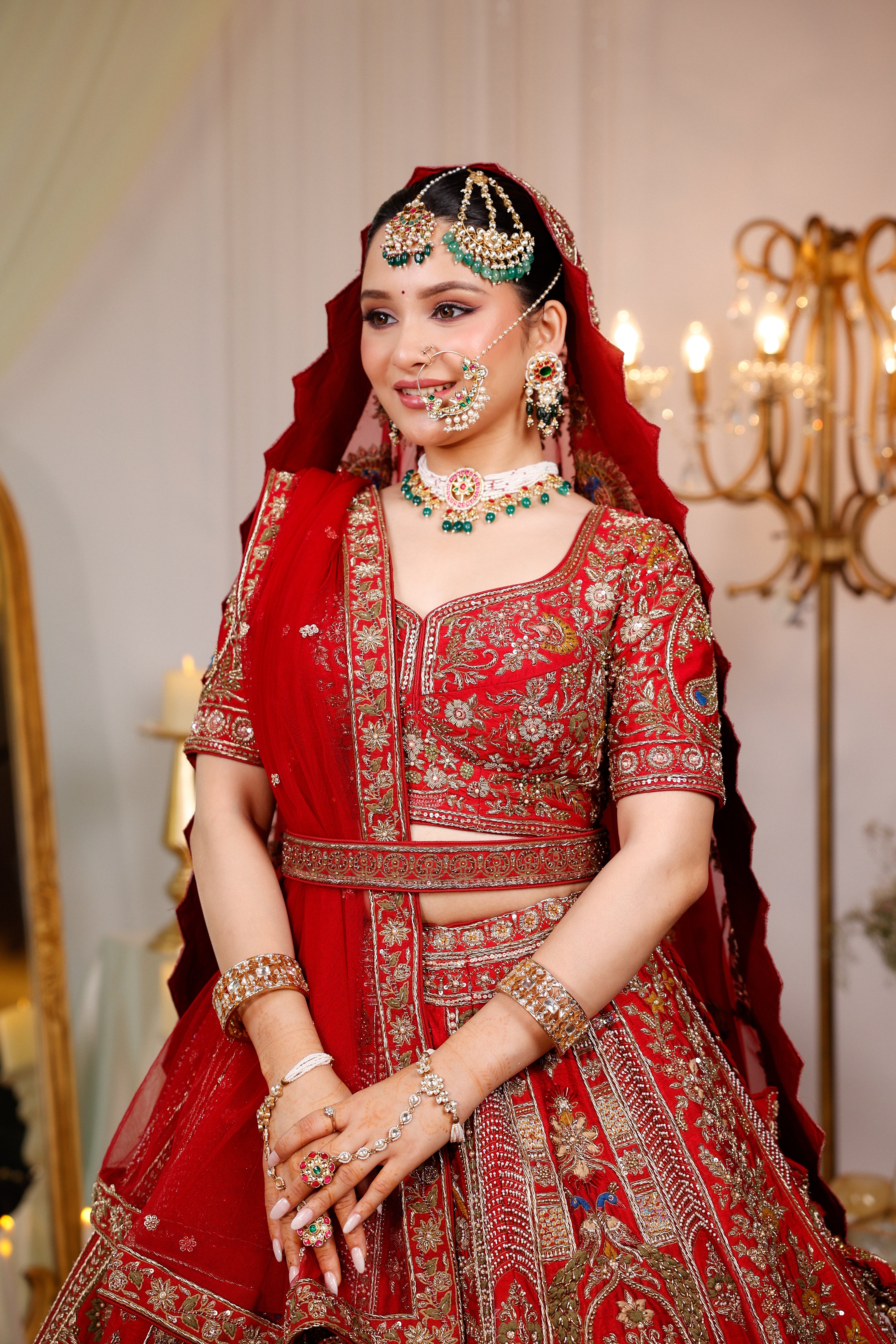 SCARLET RED RAW SILK LEHENGA
