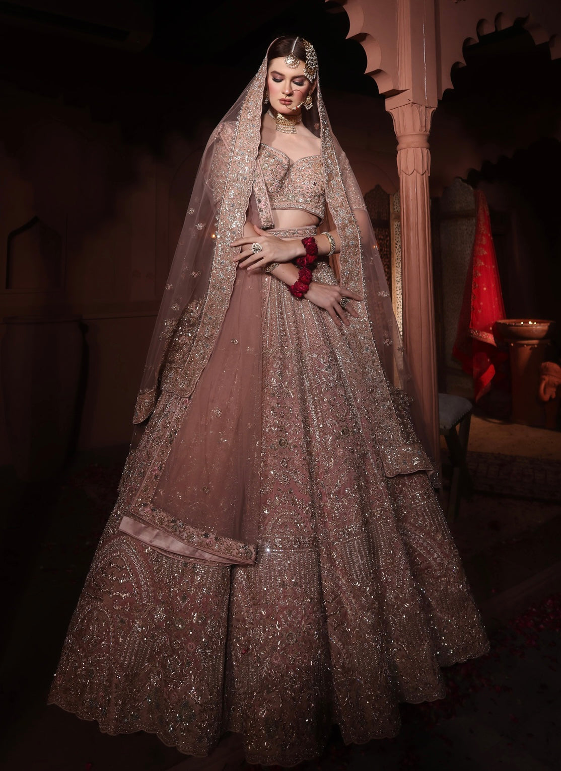 BLUSHING PEACH ORGANZA LEHENGA