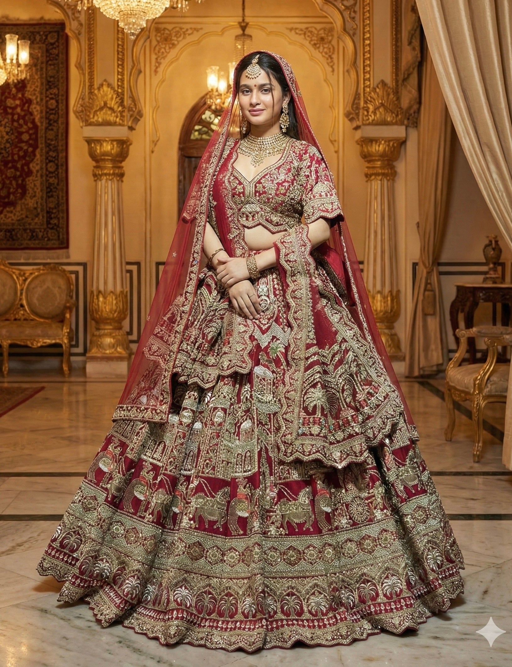 CHERRY MAROON RAW SILK LEHENGA