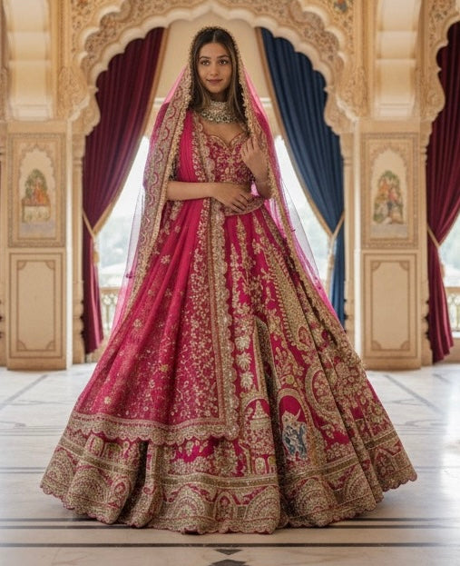 FUCHSIA PINK RAW SILK LEHENGA