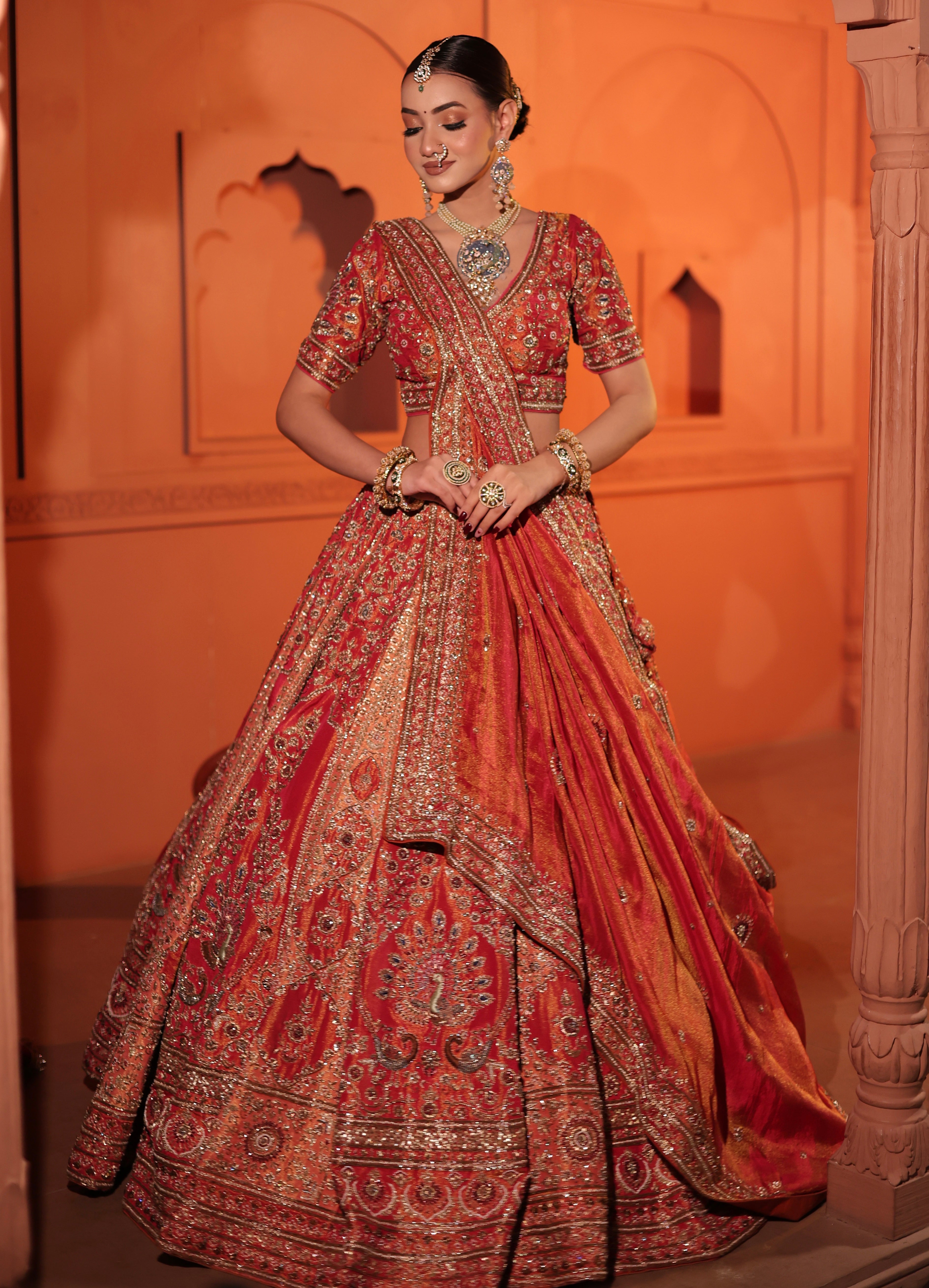 HALLOWEEN ORANGE TISSUE LEHENGA