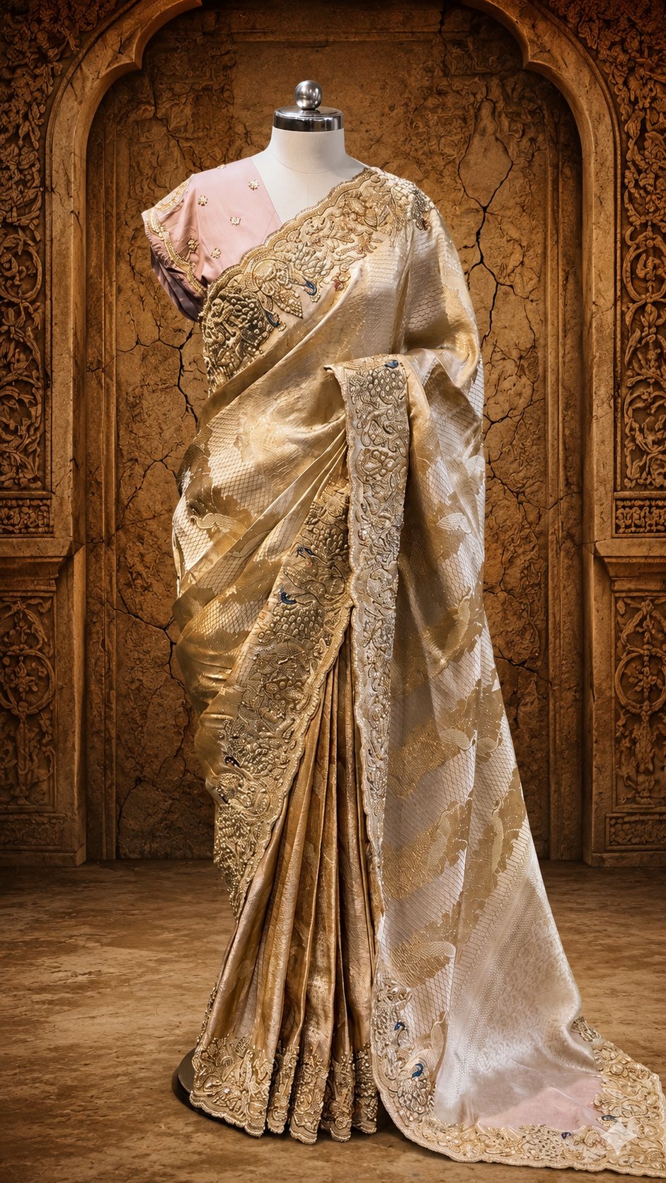Mauve Tissue Silk Saree with Sequins, Zari, Kardana & Pearl Work