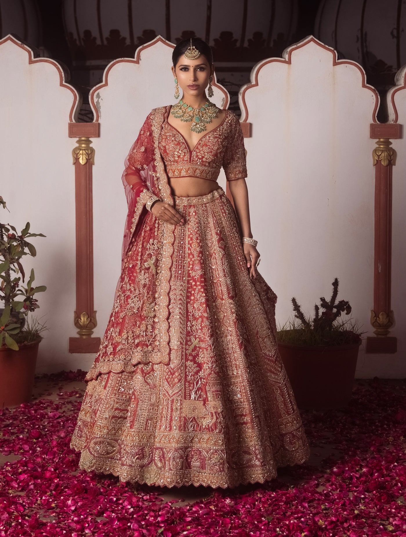 LUSCIOUS GOLD PEACH ORGANZA LEHENGA