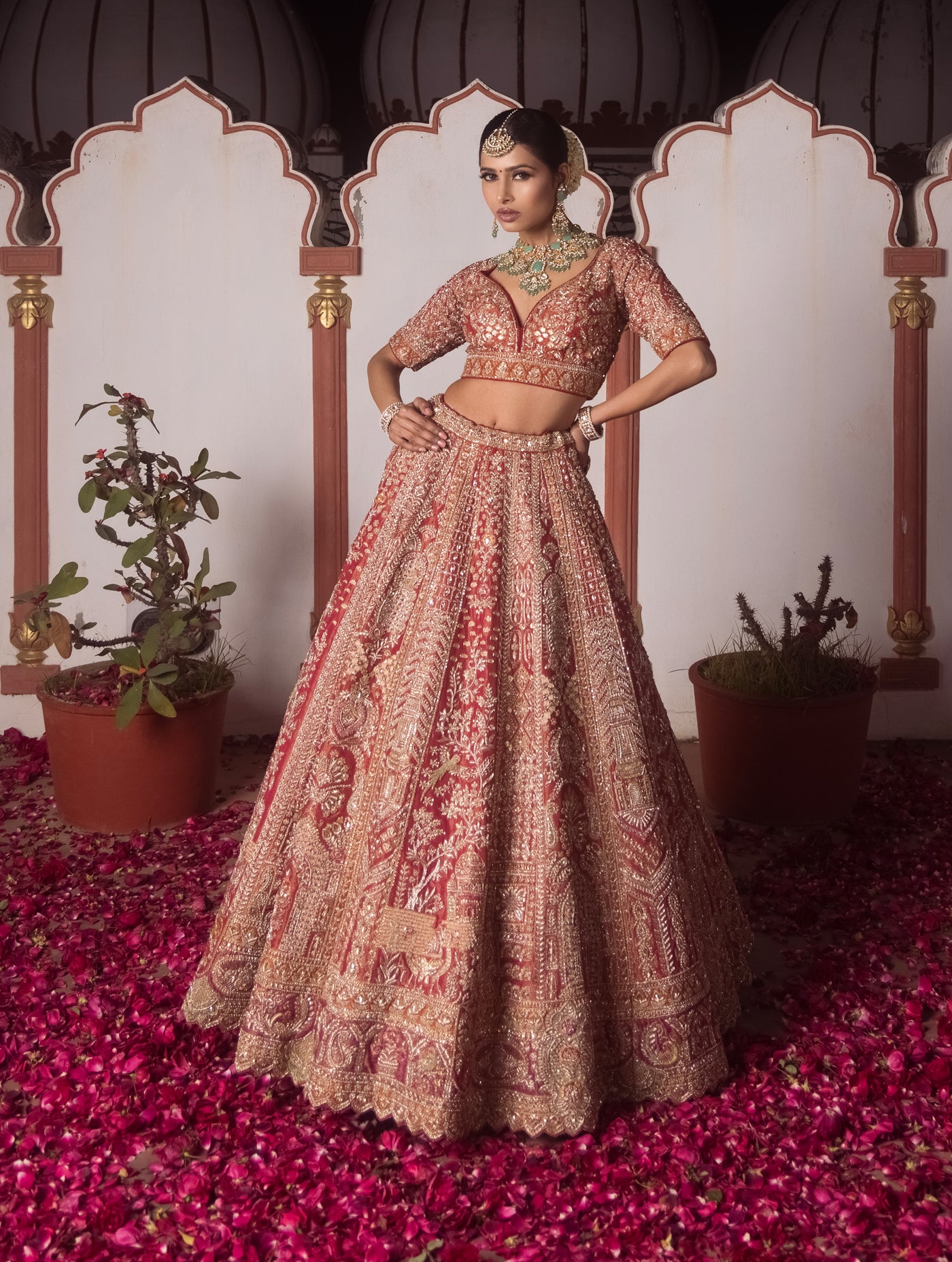 LUSCIOUS GOLD PEACH ORGANZA LEHENGA