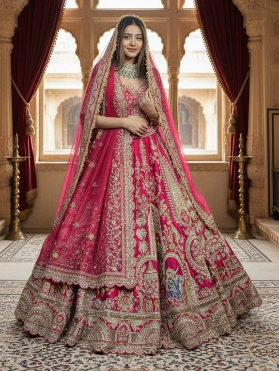 FUCHSIA PINK RAW SILK LEHENGA
