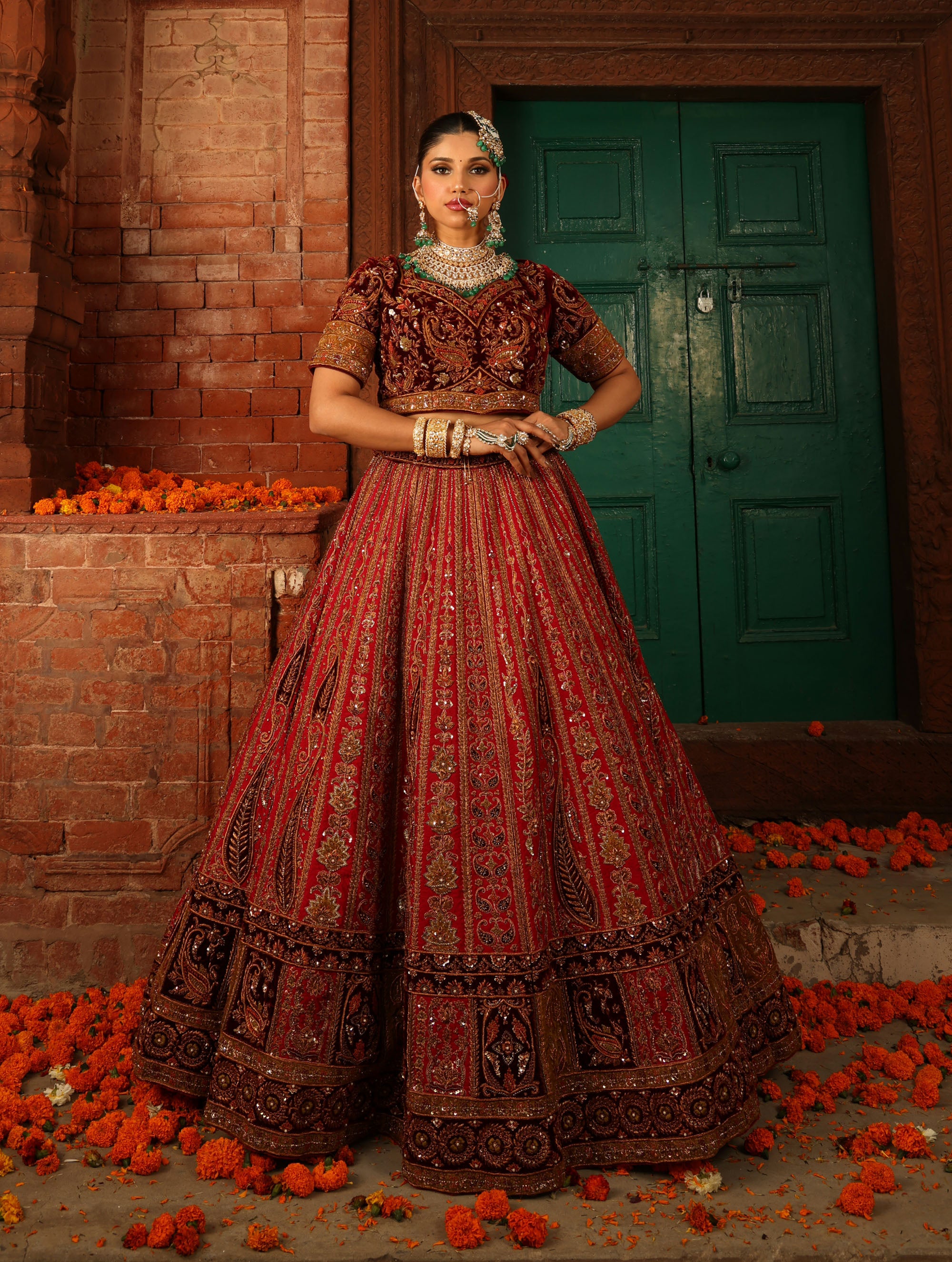 CRIMSON RED RAW SILK LEHENGA