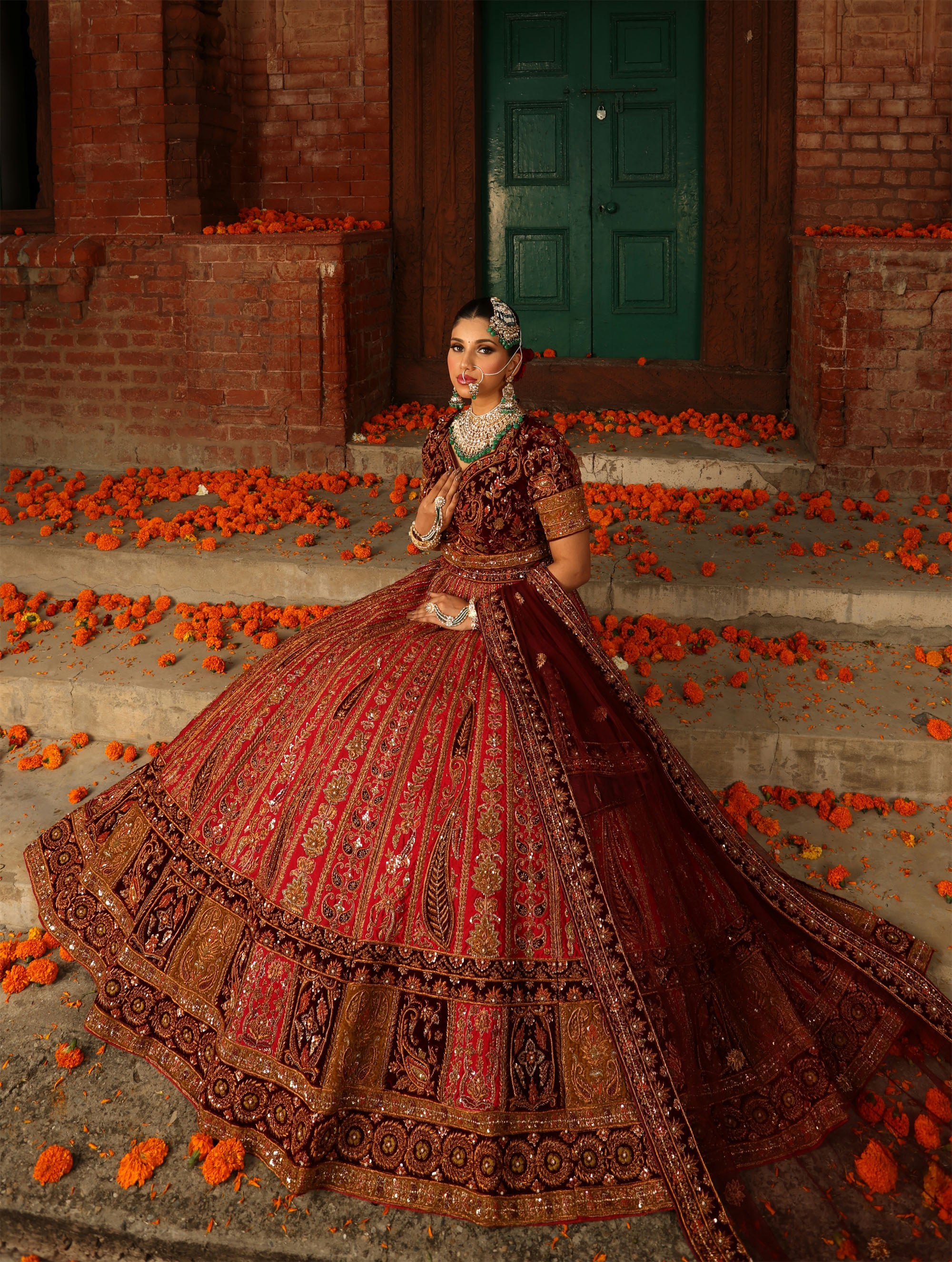 CRIMSON RED RAW SILK LEHENGA