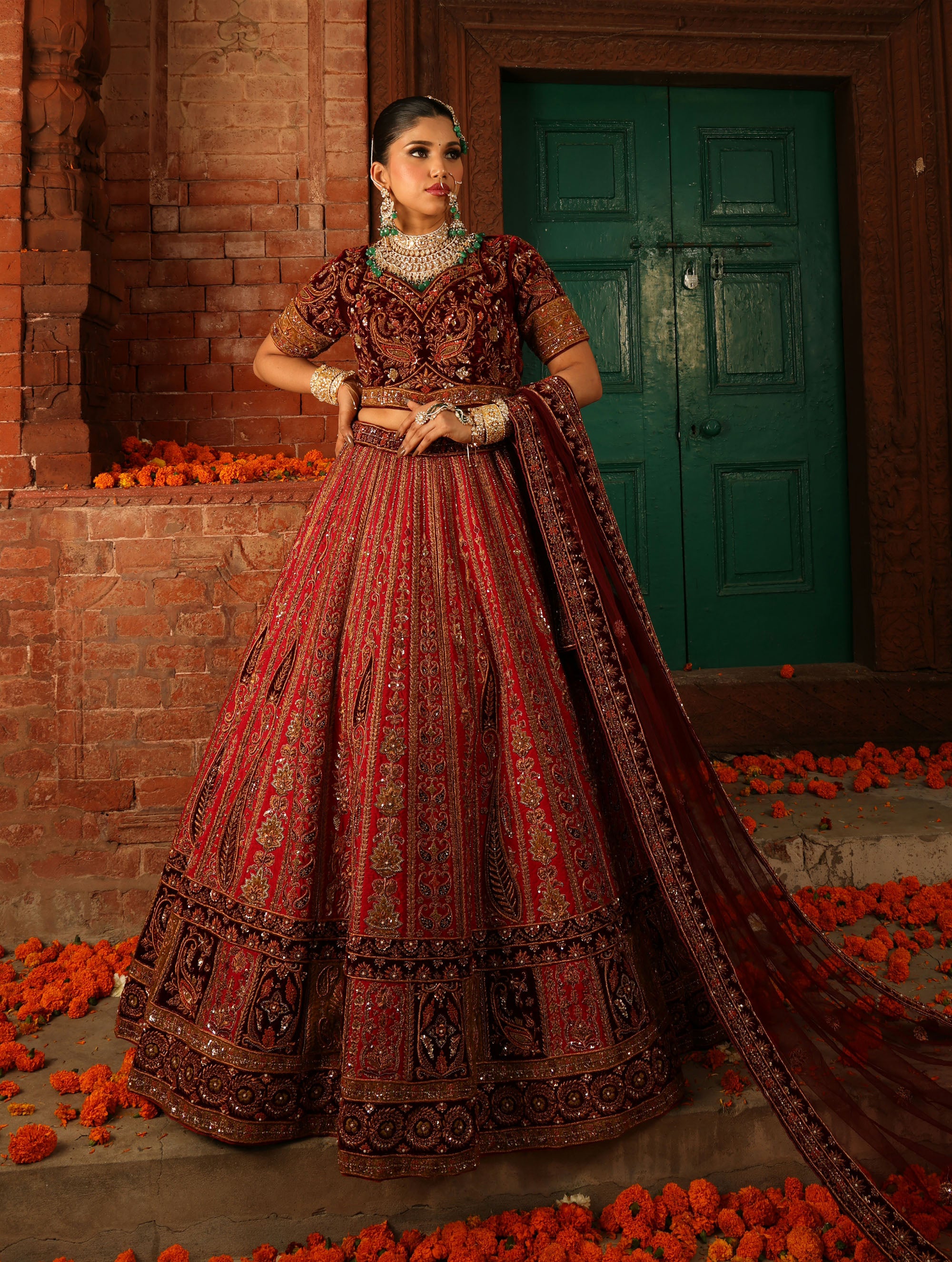 CRIMSON RED RAW SILK LEHENGA
