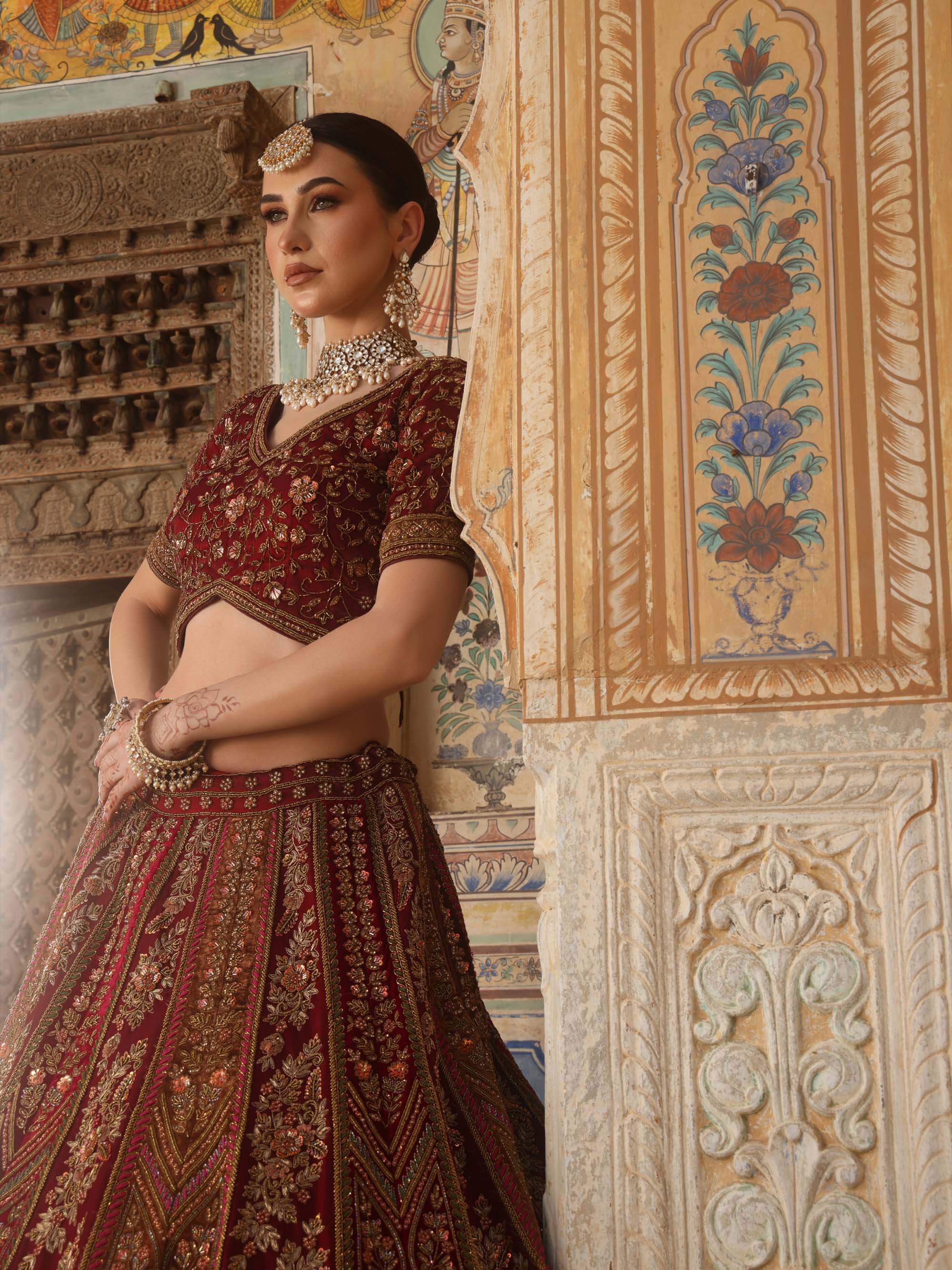 RUST RED ORGANZA LEHENGA