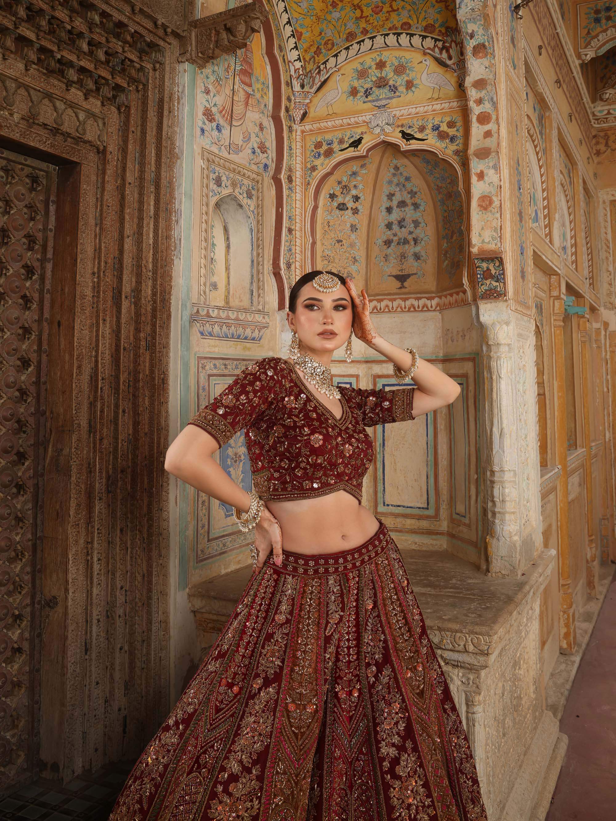 RUST RED ORGANZA LEHENGA