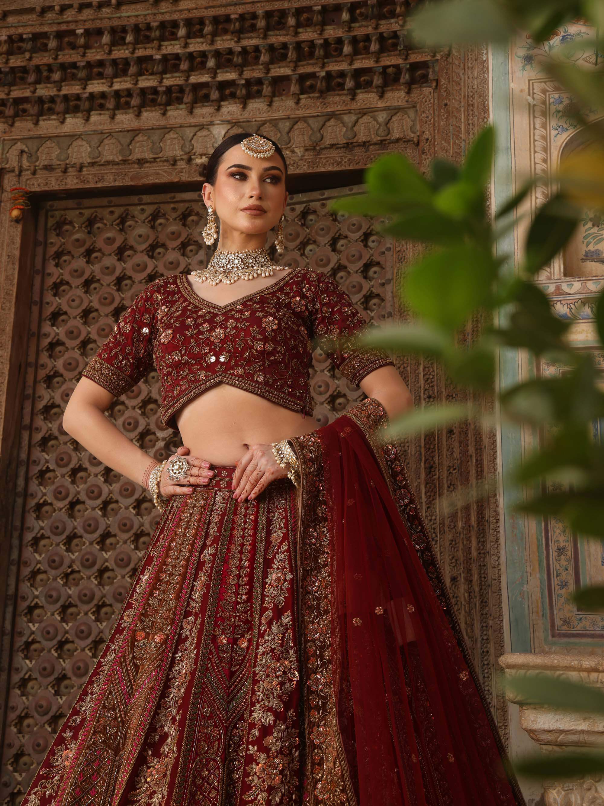 RUST RED ORGANZA LEHENGA