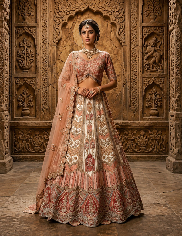 Multicolour Silk Bridal Lehenga