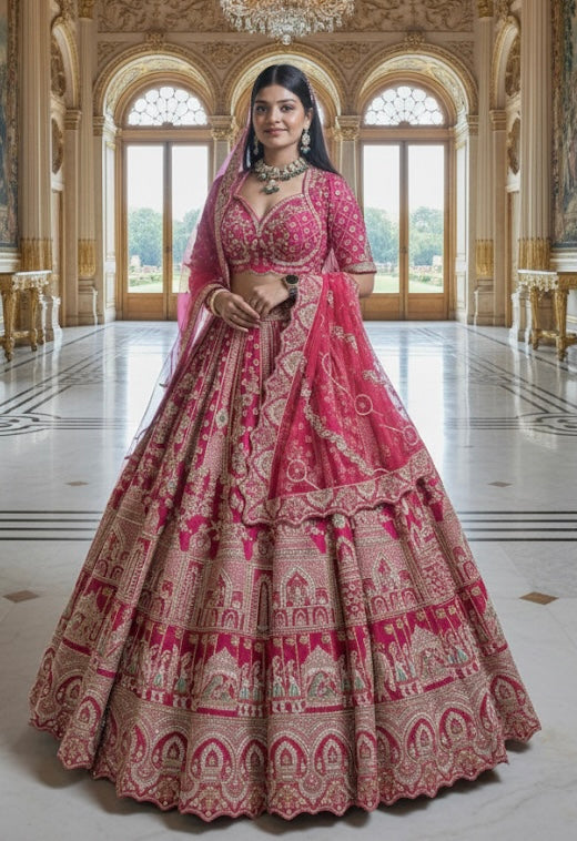HOT PINK RAW SILK LEHENGA