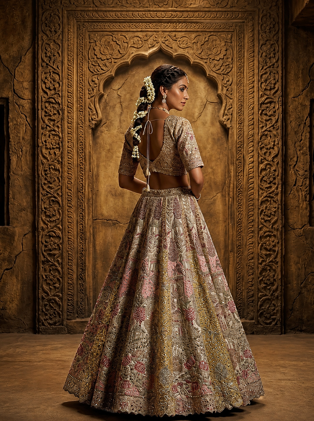 Ombré Raw Silk Lehenga with Sequence, Zari, Resham & Mirror Work – kundans Bridal Couture