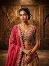 Ombré Shade Silk Lehenga with Pearl, Jarkan & Kundan Polki Work