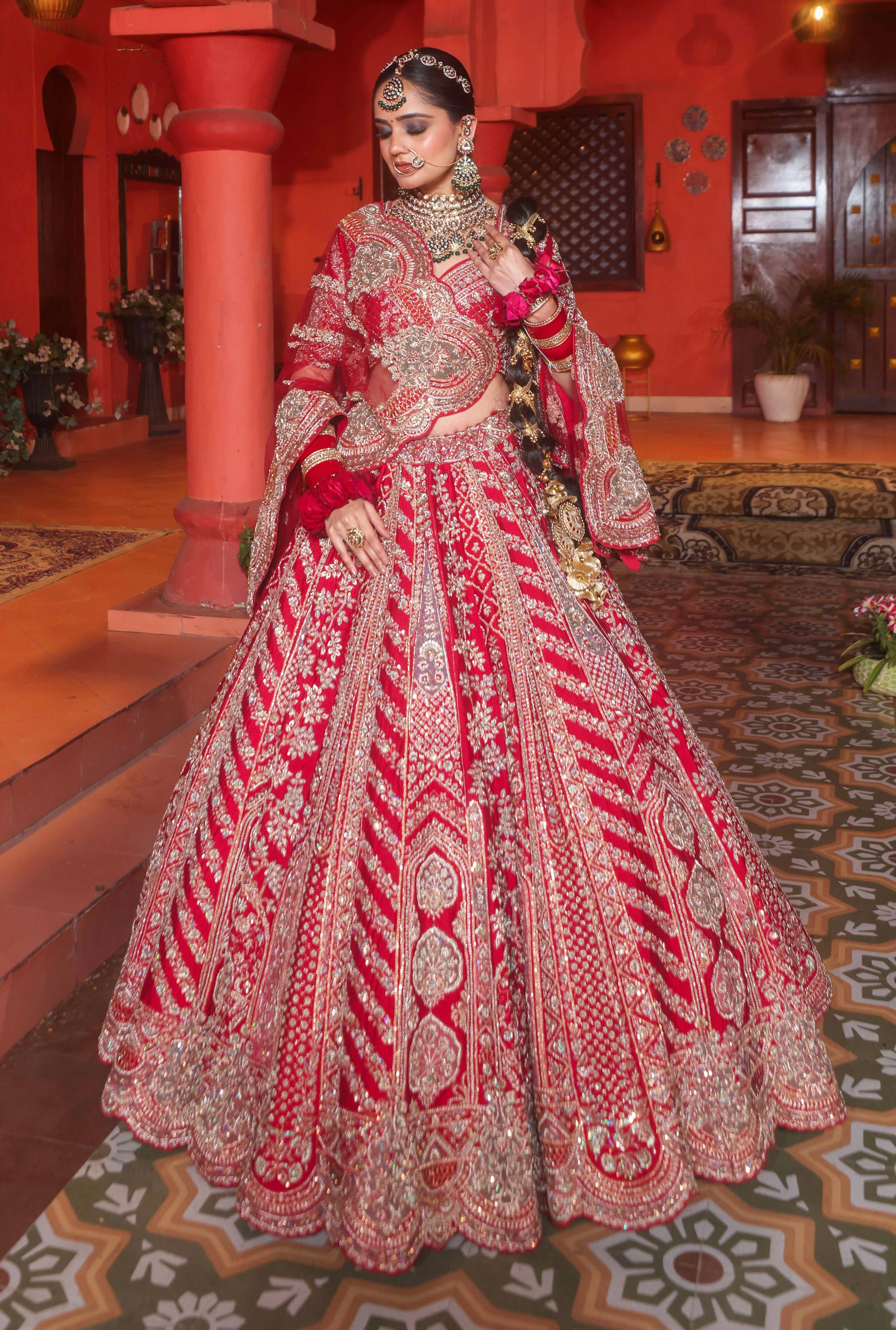 CRIMSON RED RAW SILK LEHENGA