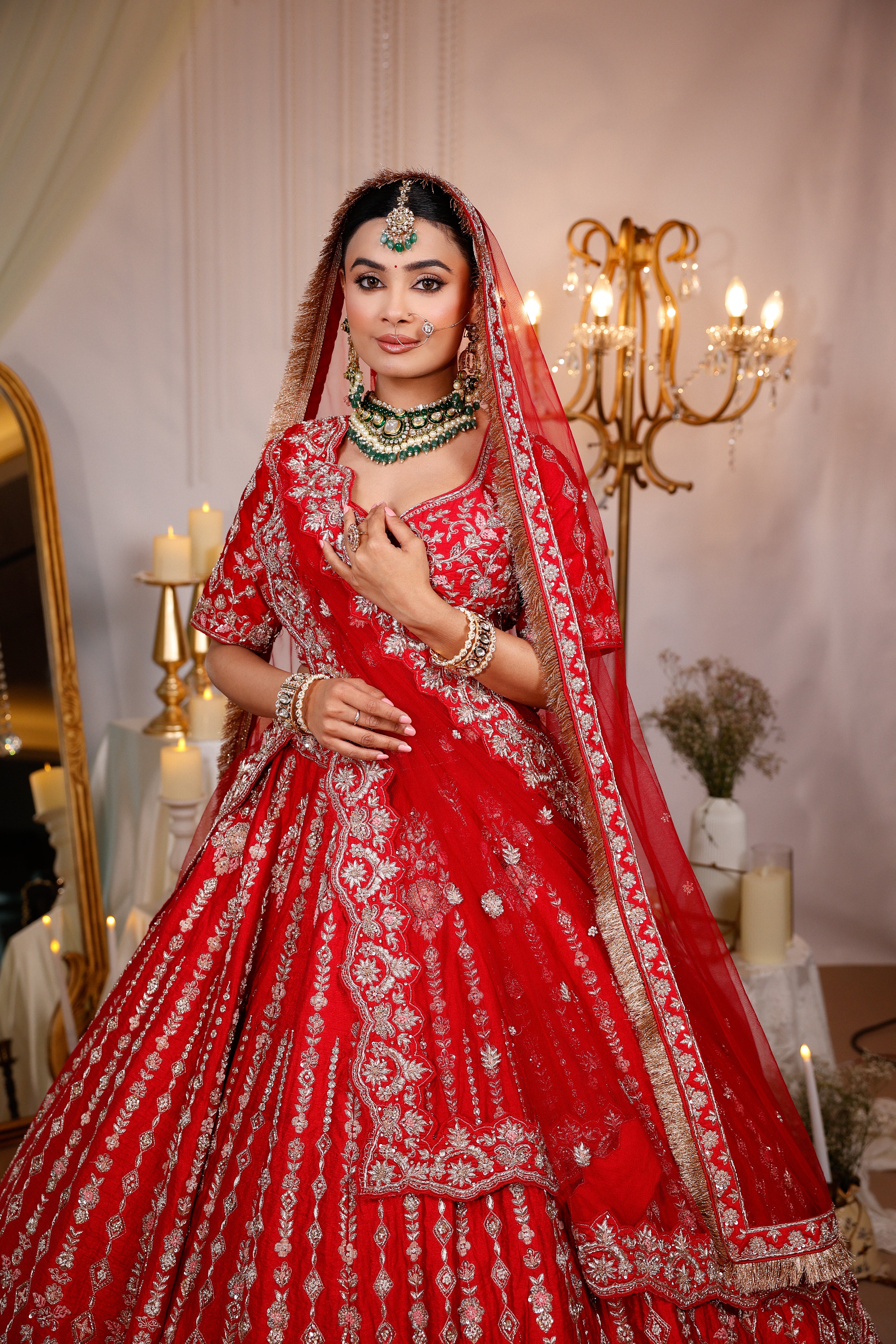 SCARLET RED RAW SILK LEHENGA