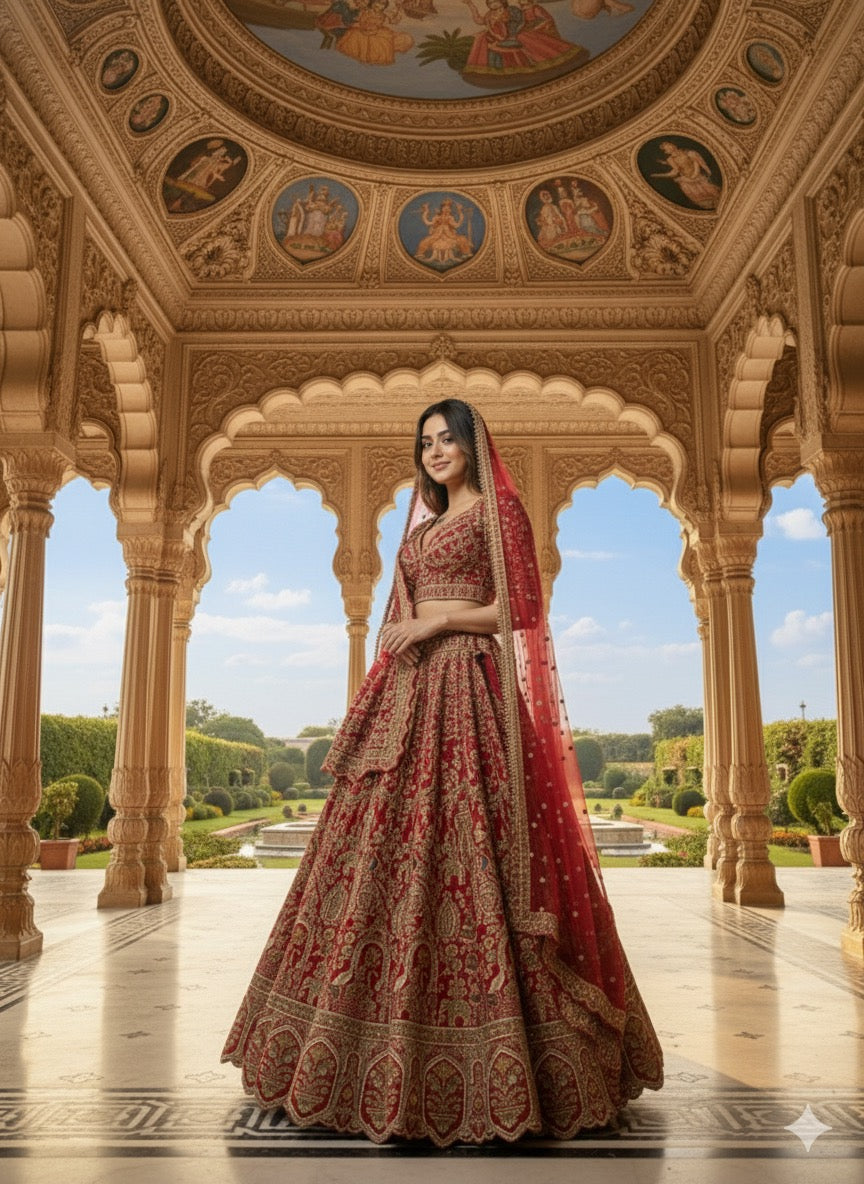 CRIMSON RED RAW SILK LEHENGA