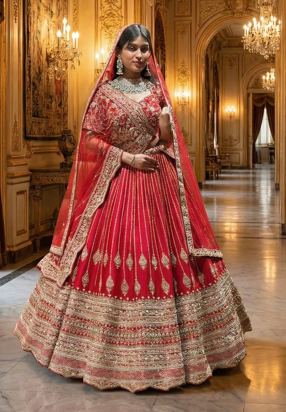 CRIMSON RED RAW SILK LEHENGA
