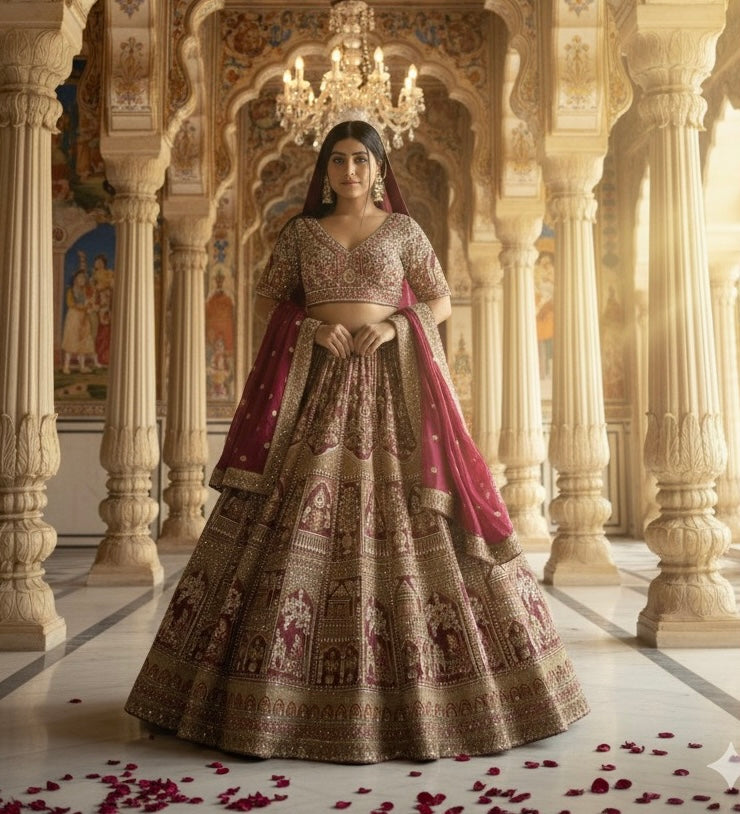 ONION TISSUE EMBROIDERED LEHENGA