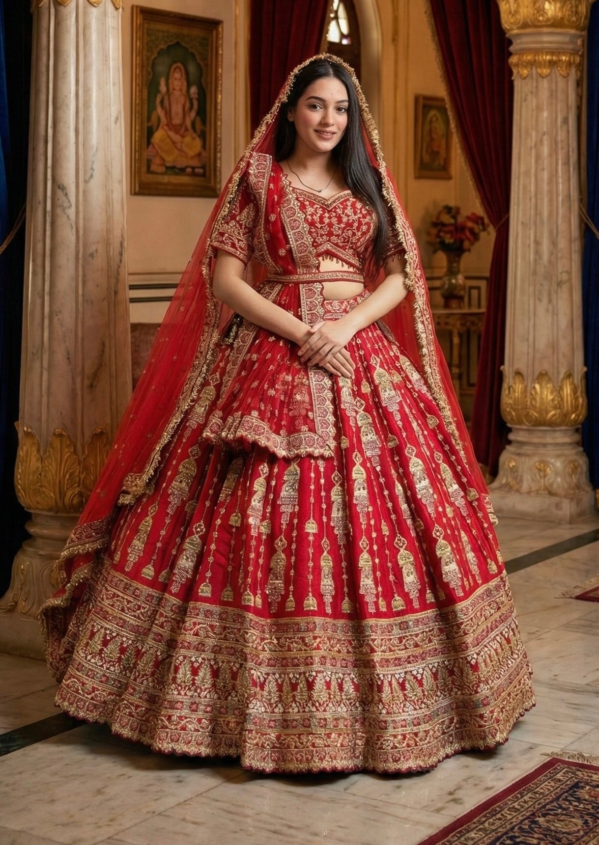 SCARLET RED RAW SILK LEHENGA