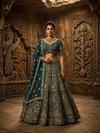Peacock Blue Georgette Lehenga with Sequence, Zari & Resham Work