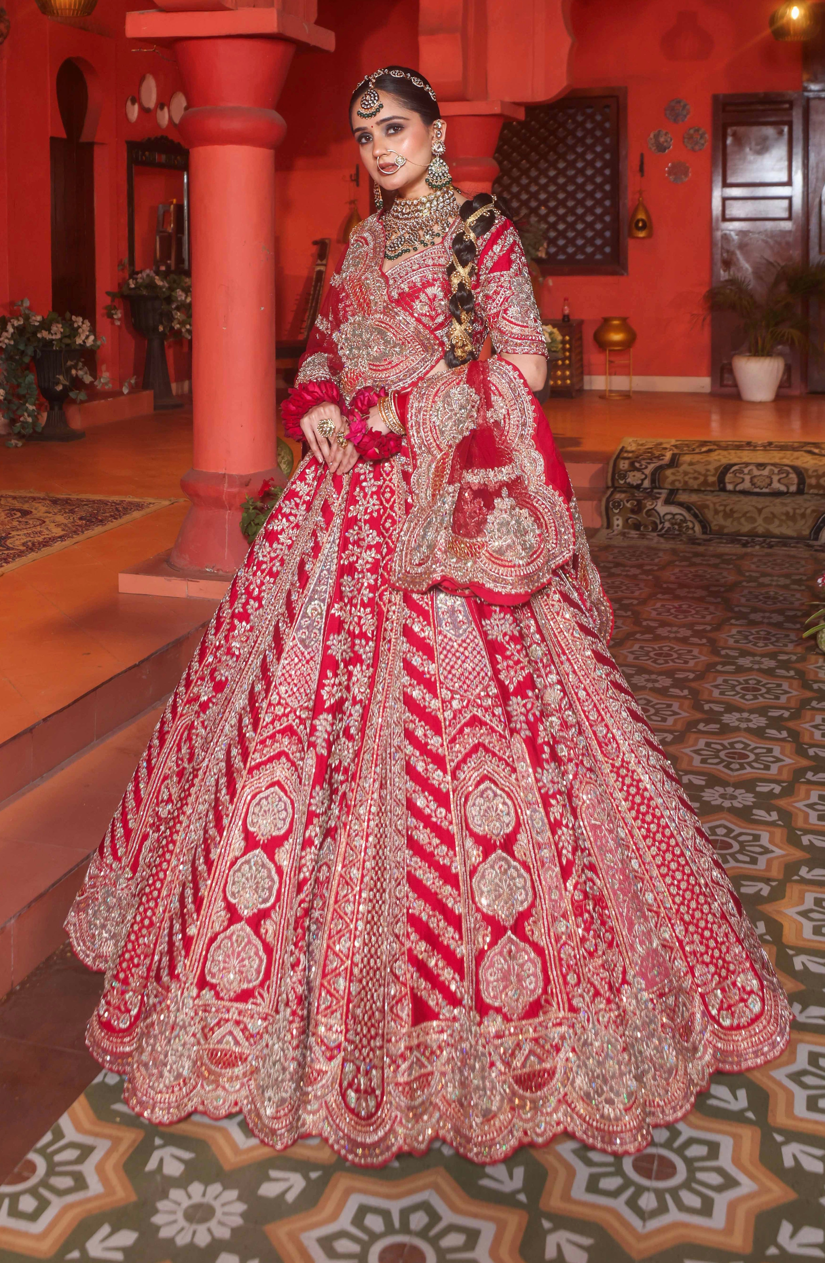 CRIMSON RED RAW SILK LEHENGA