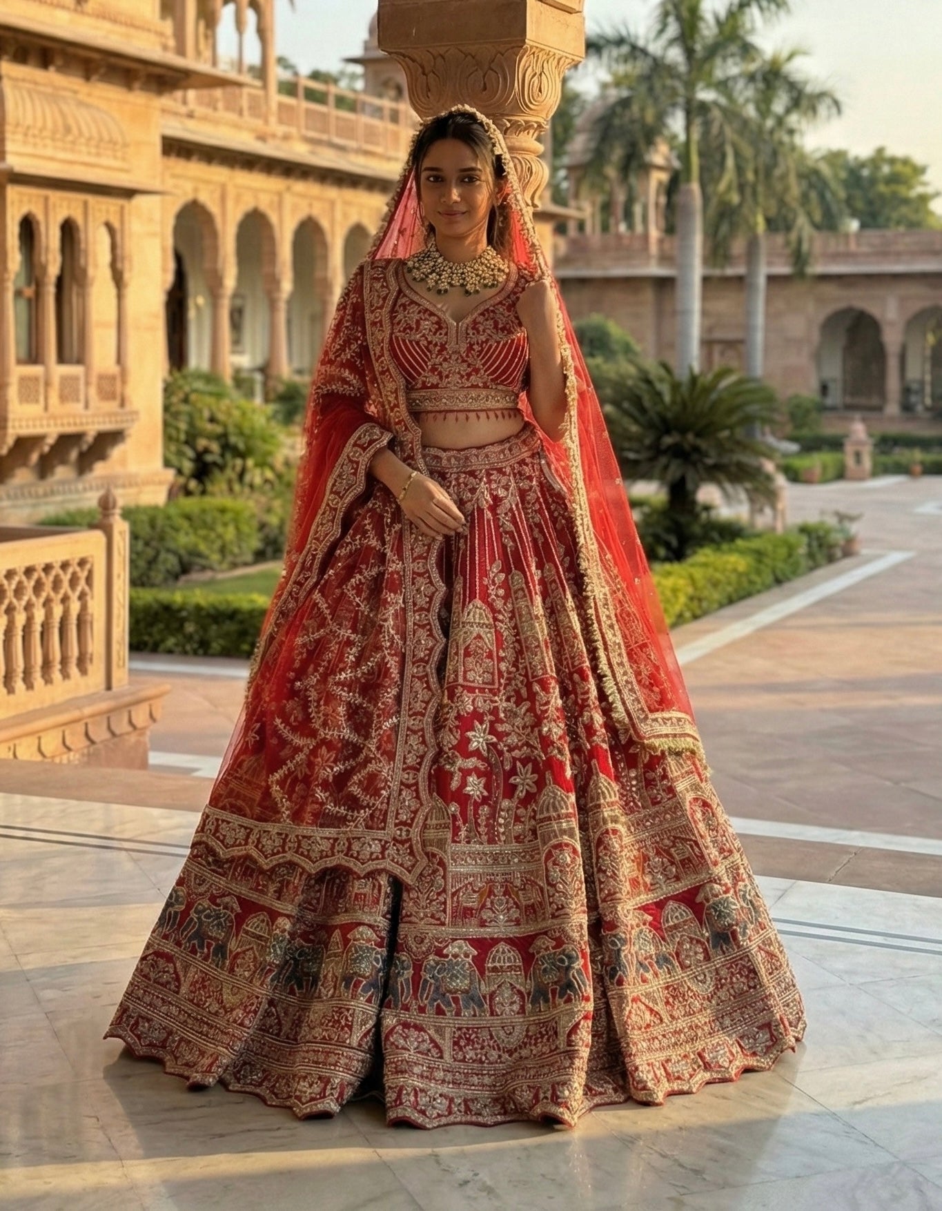 SCARLET RED RAW SILK LEHENGA