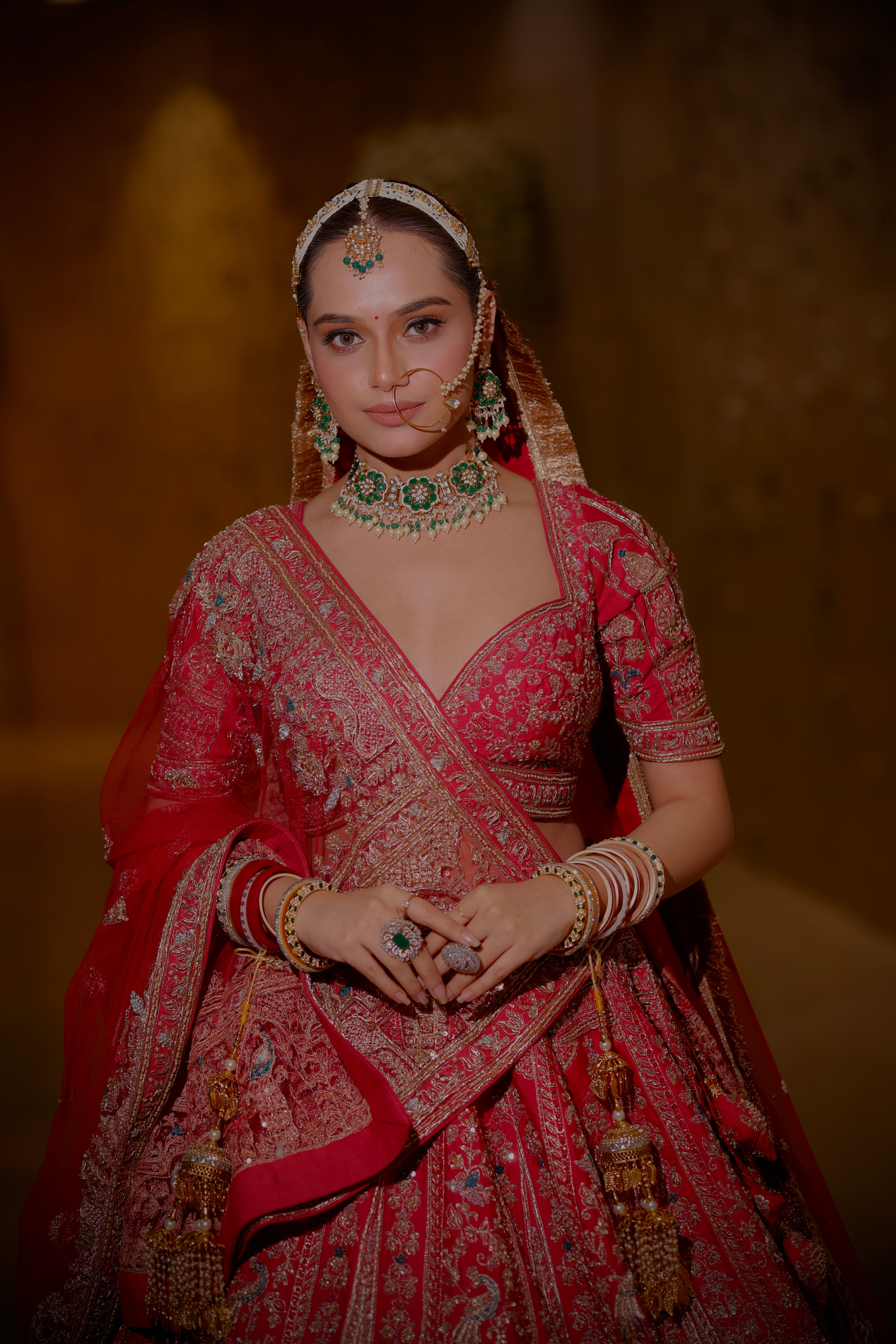 SCARLET RED RAW SILK LEHENGA