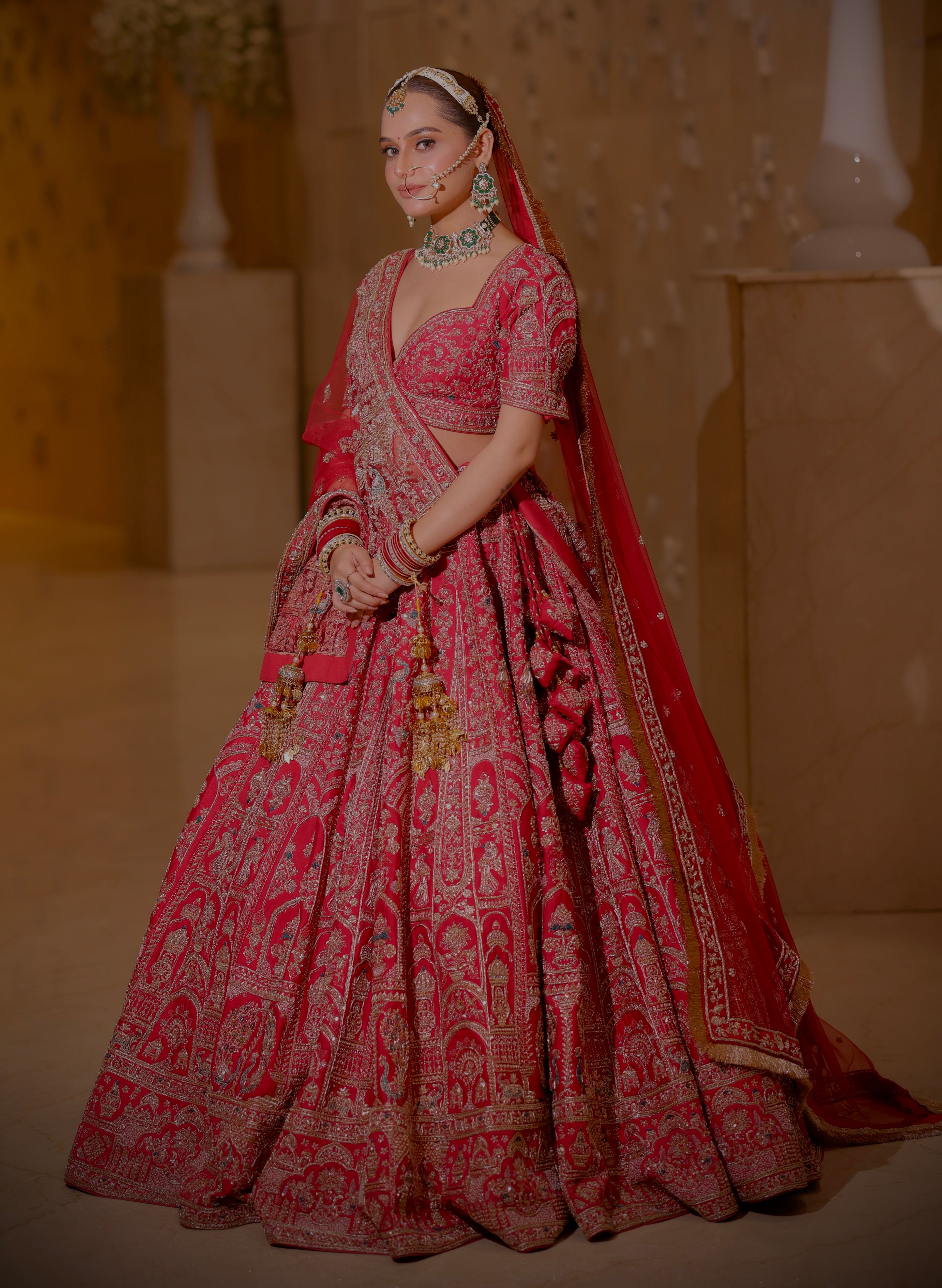 SCARLET RED RAW SILK LEHENGA