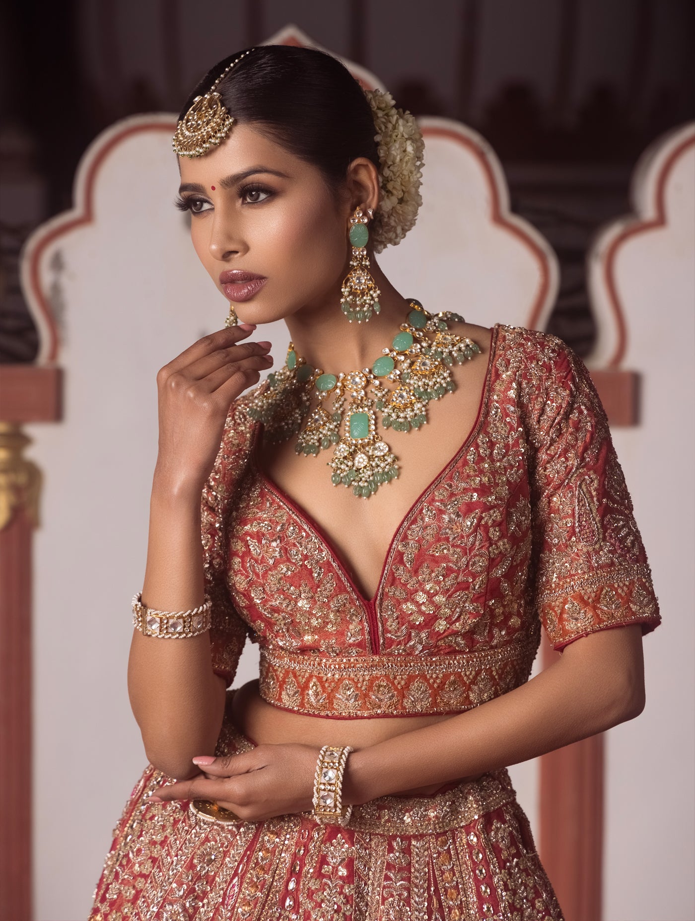 LUSCIOUS GOLD PEACH ORGANZA LEHENGA