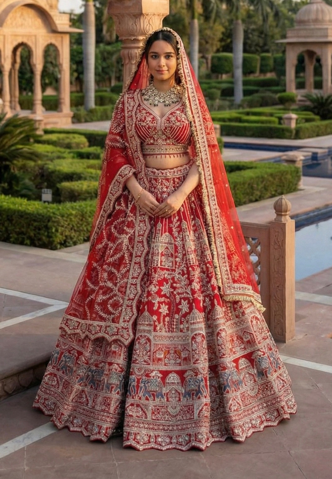 SCARLET RED RAW SILK LEHENGA