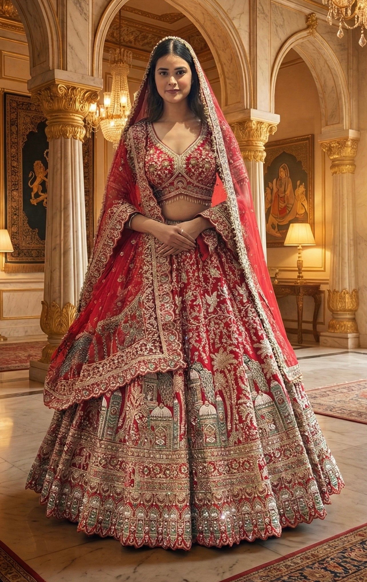 SCARLET RED RAW SILK LEHENGA