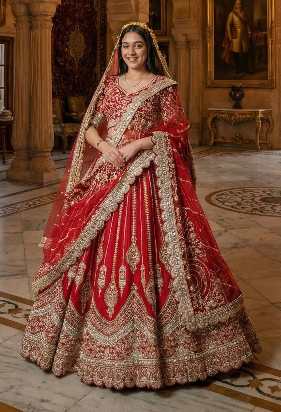 SCARLET RED RAW SILK LEHENGA