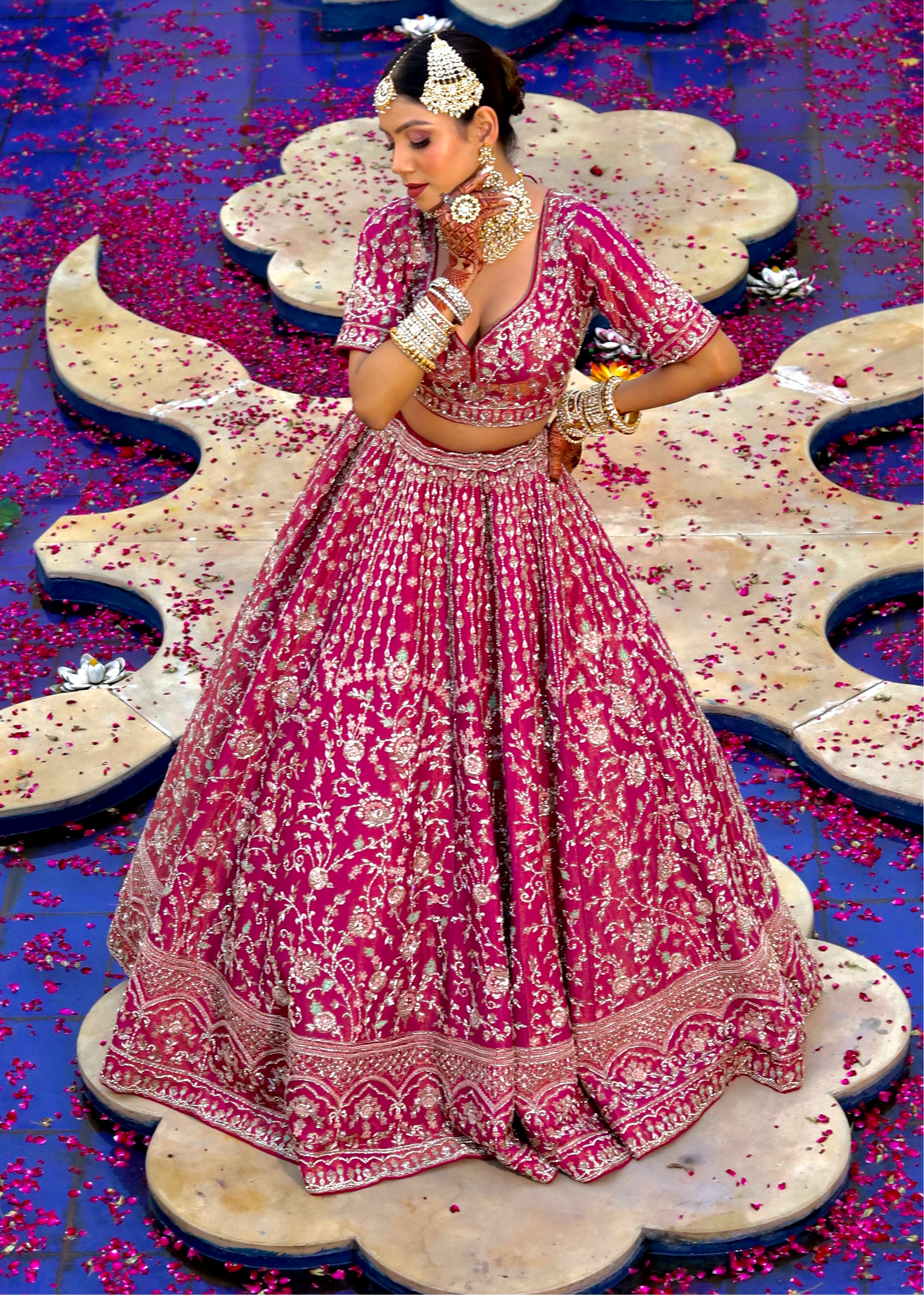 ROYAL FUCHSIA PINK ORGANZA LEHENGA