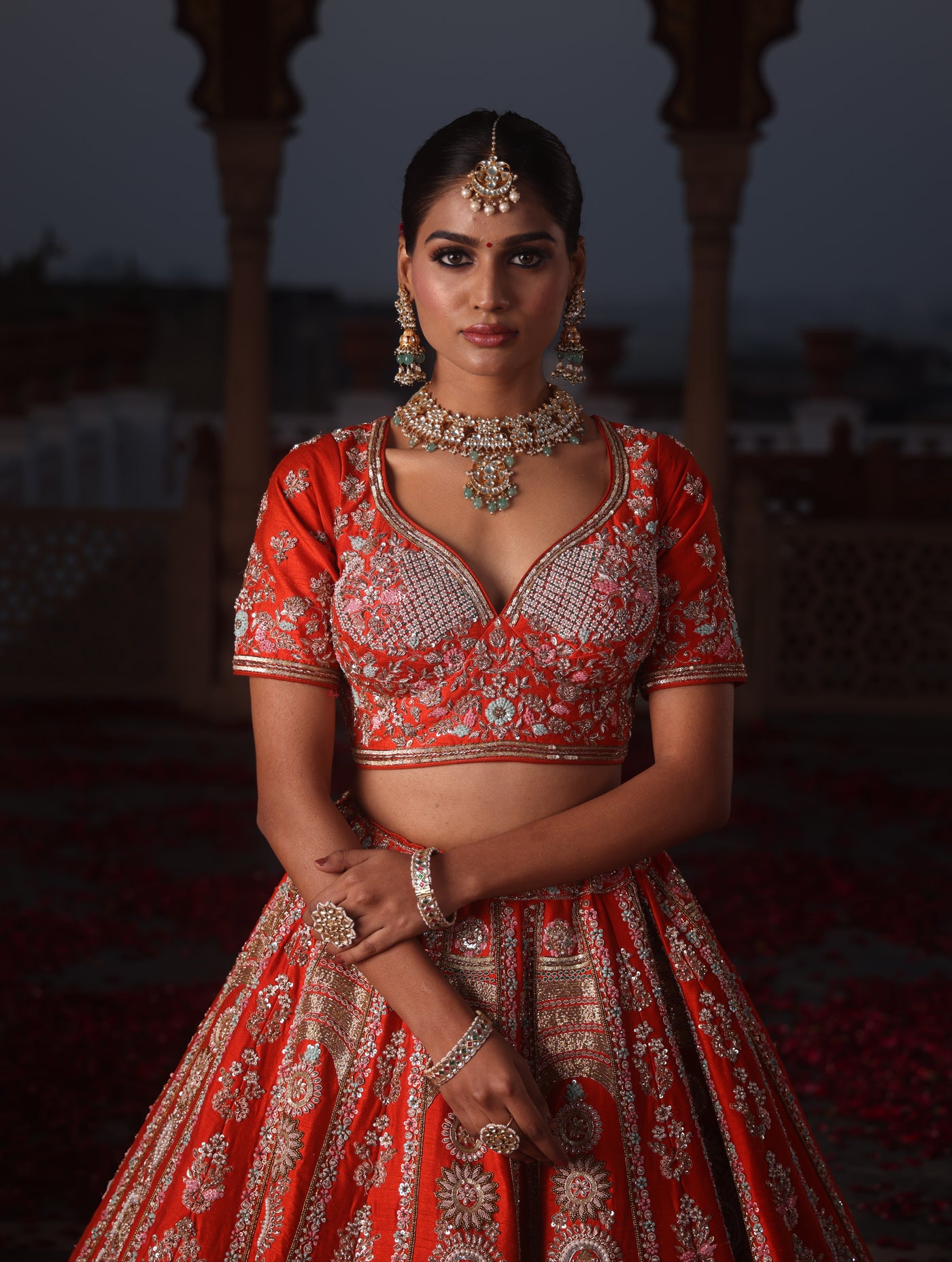 TANGERINE ORANGE RAW SILK LEHENGA