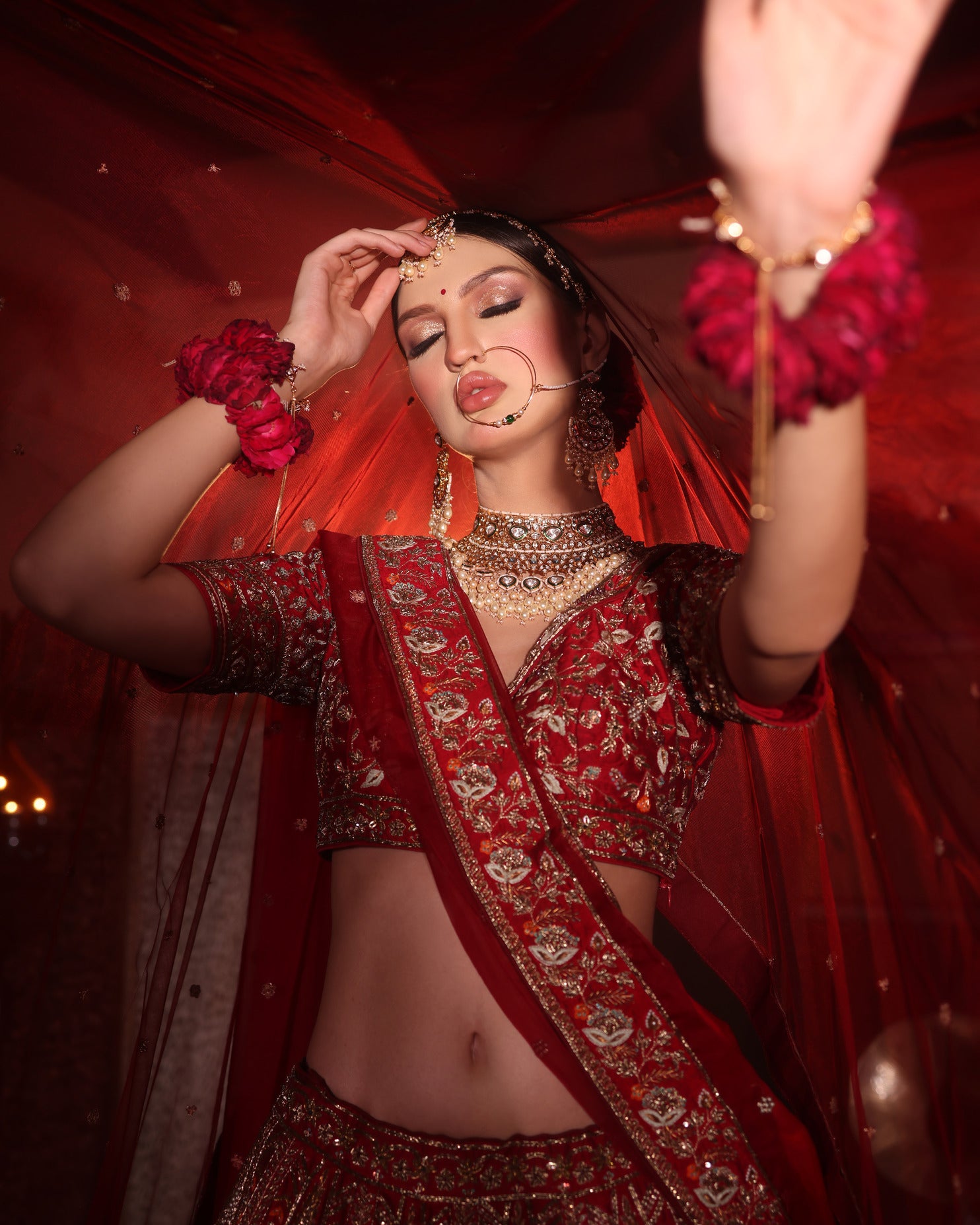CRIMSON RED RAW SILK LEHENGA