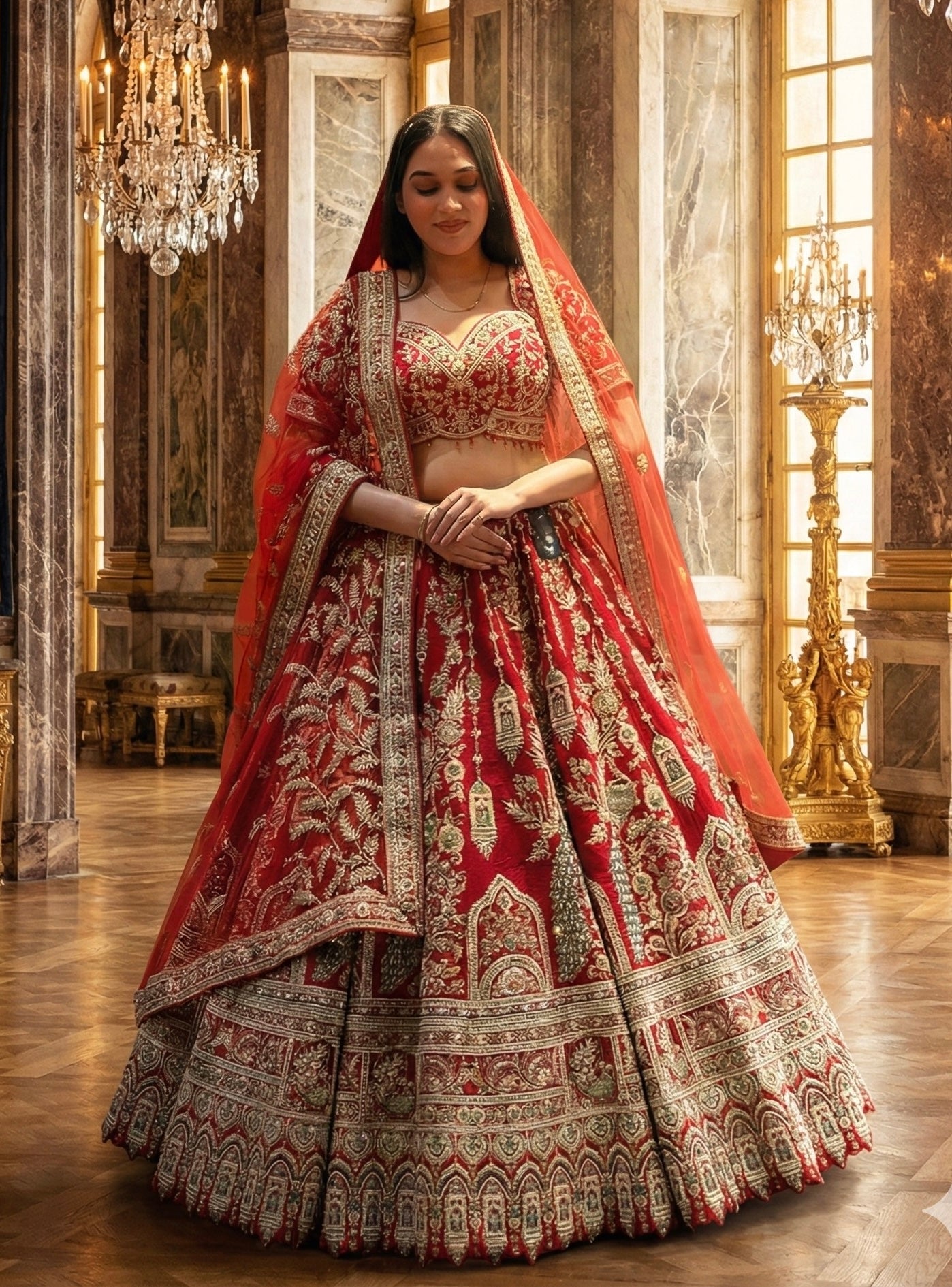 SCARLET RED RAW SILK LEHENGA