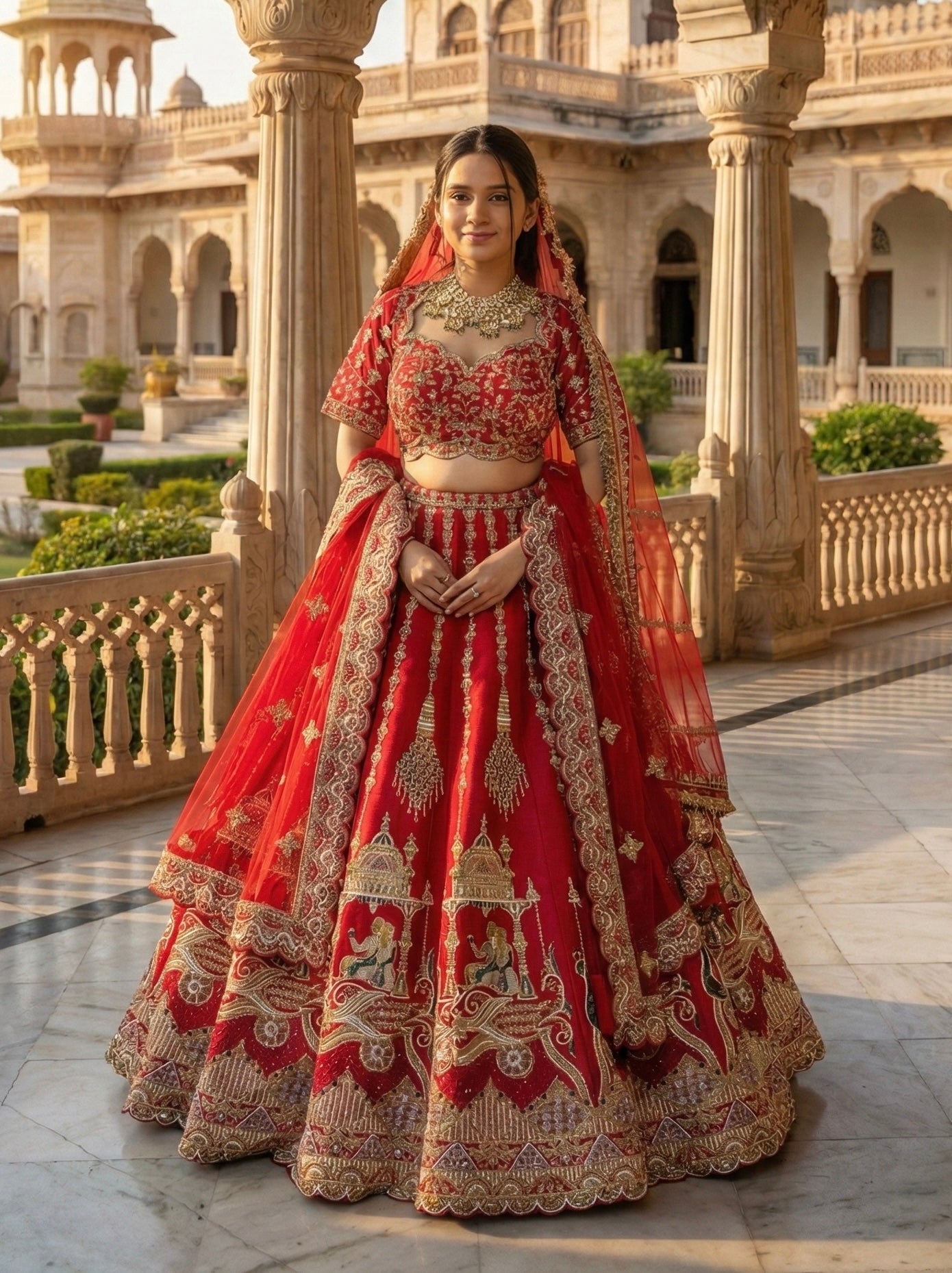 SCARLET RED RAW SILK LEHENGA