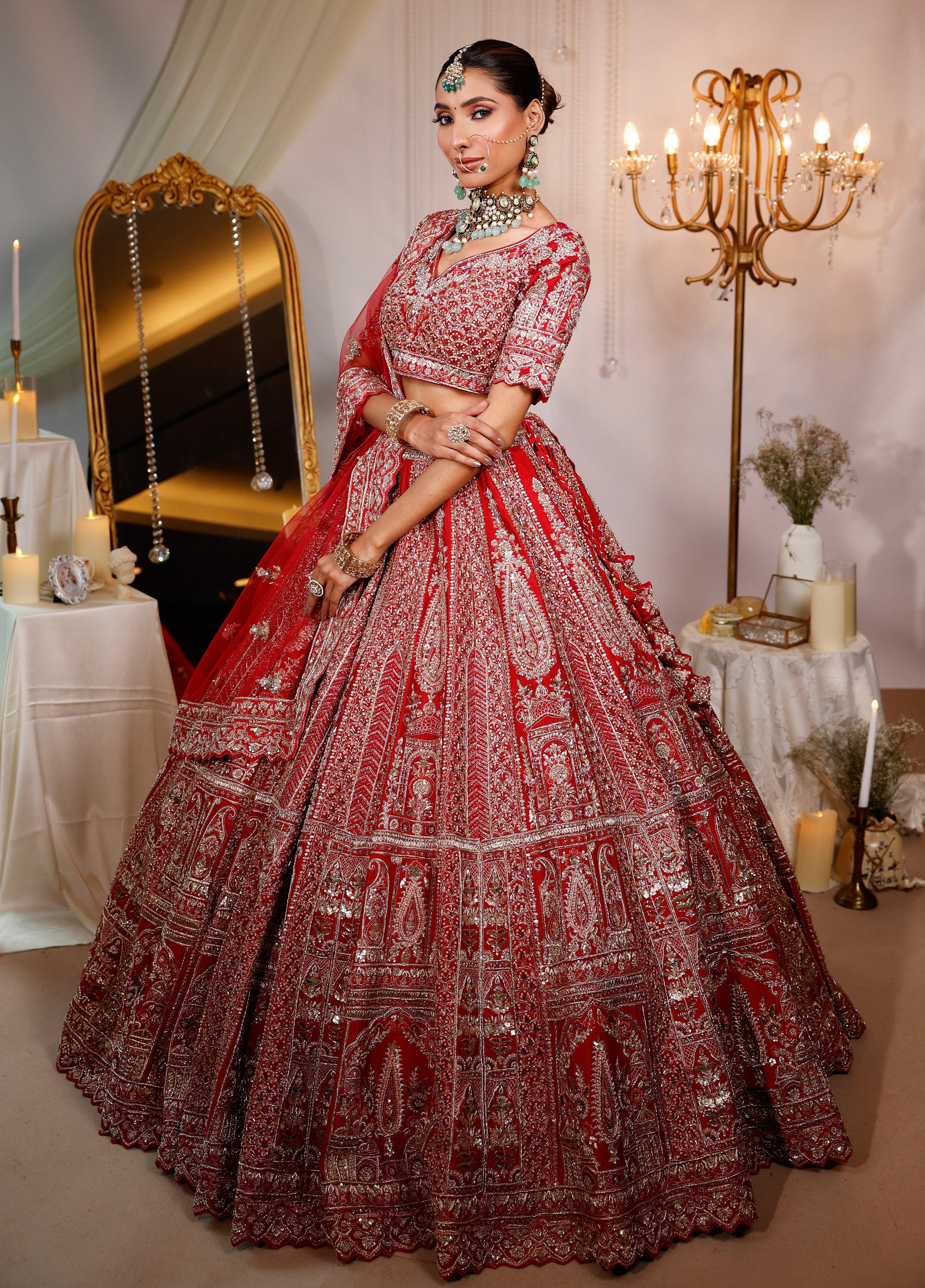 CRIMSON RED RAW SILK LEHENGA