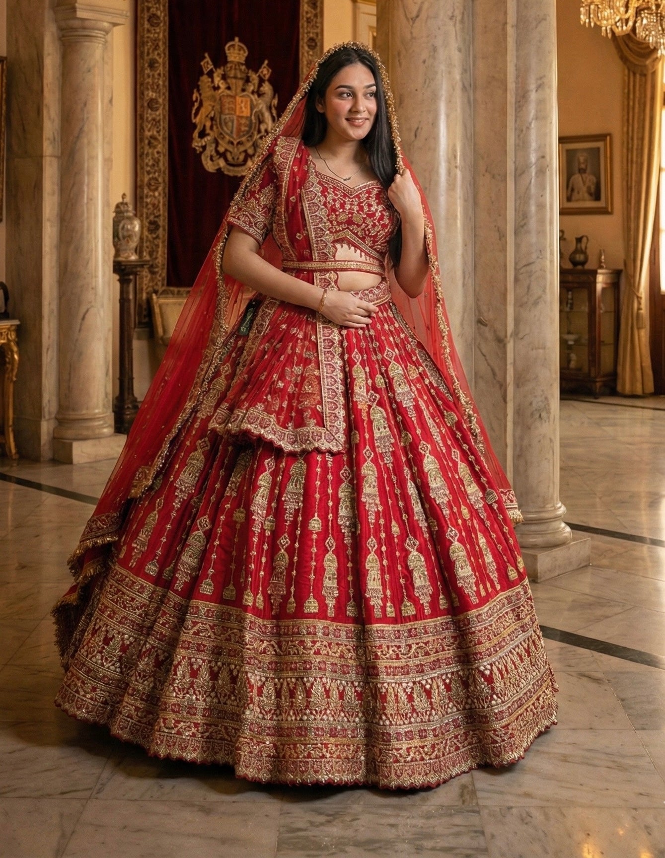 SCARLET RED RAW SILK LEHENGA