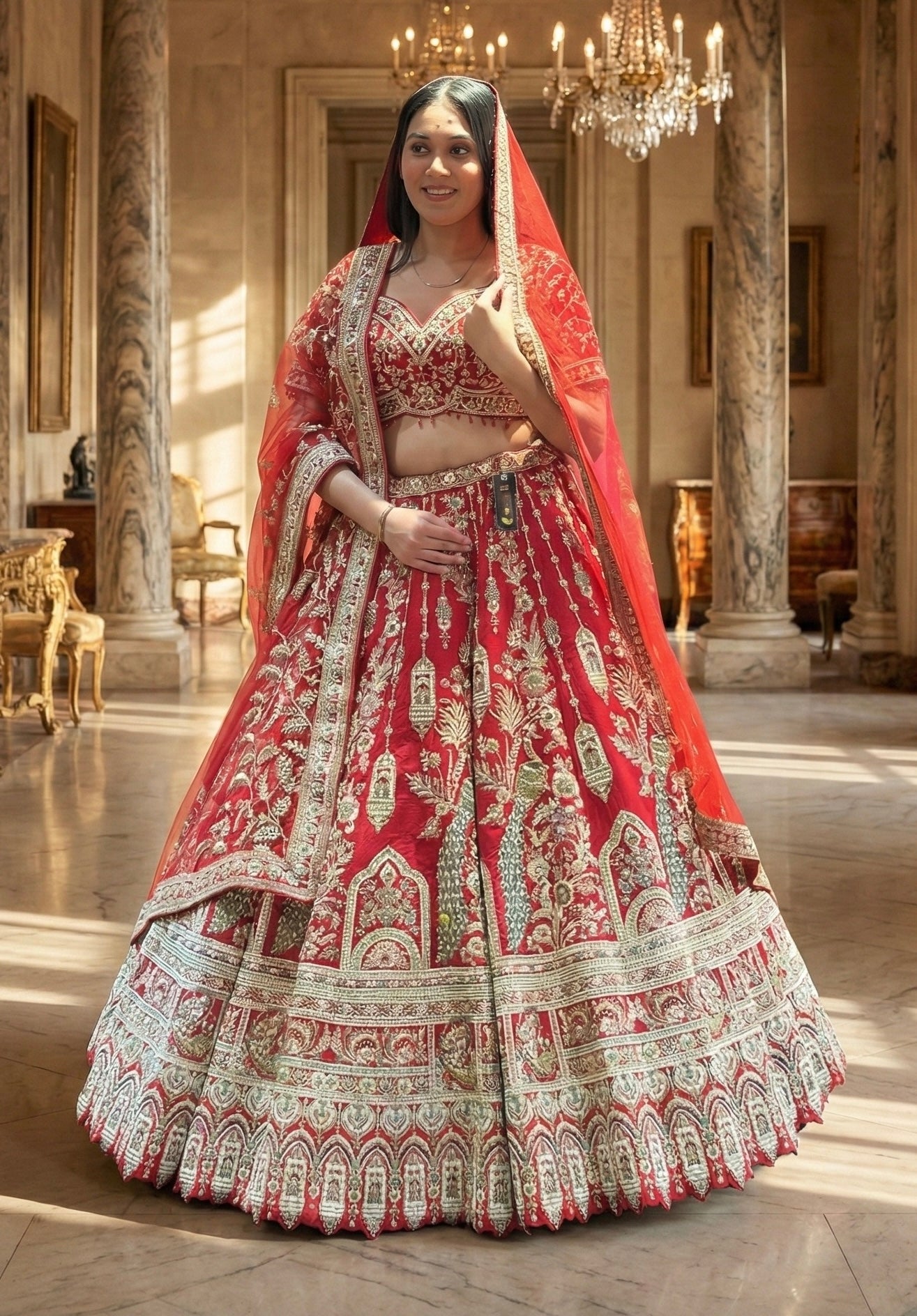 SCARLET RED RAW SILK LEHENGA