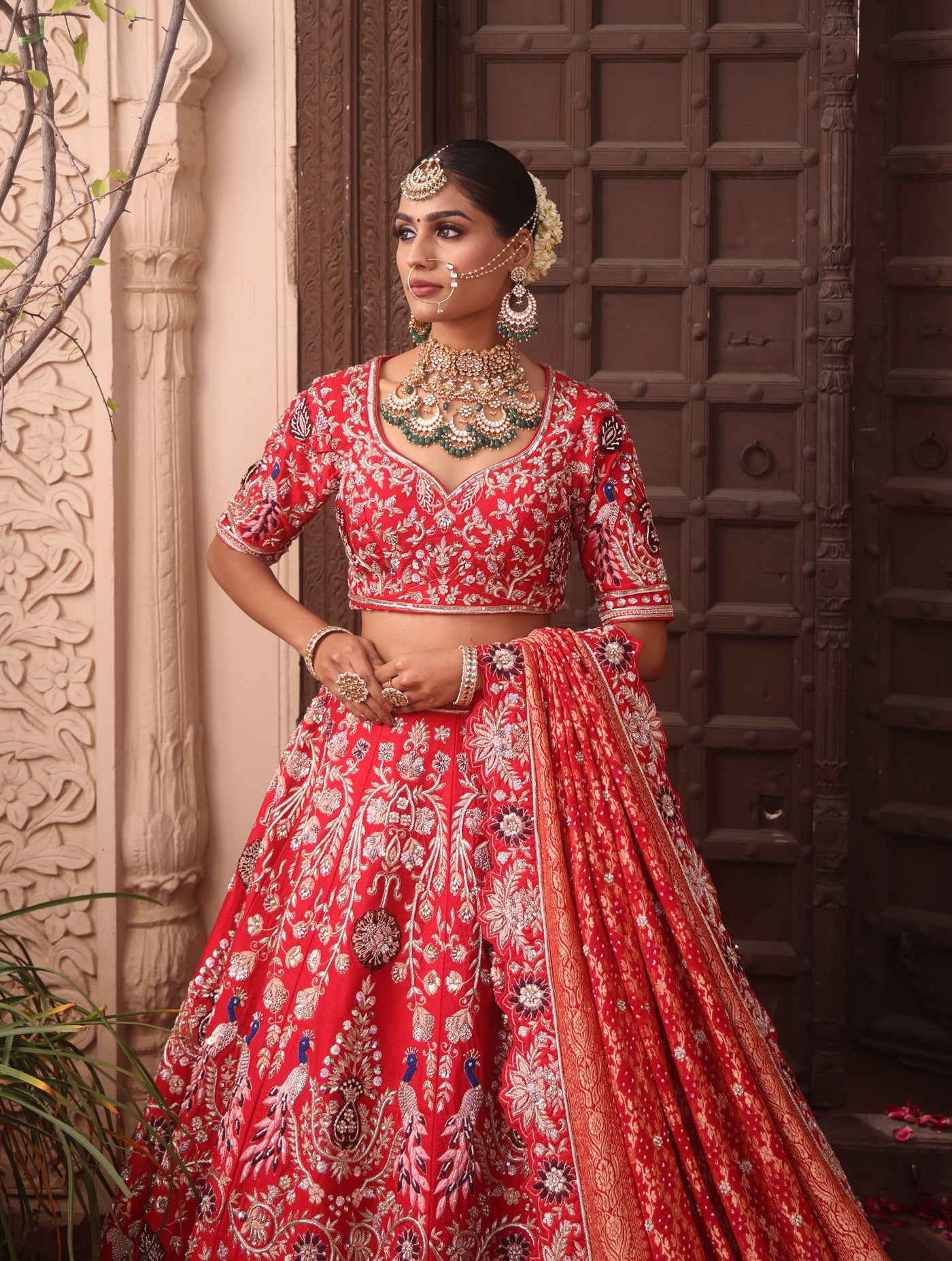SCARLET RED RAW SILK LEHENGA