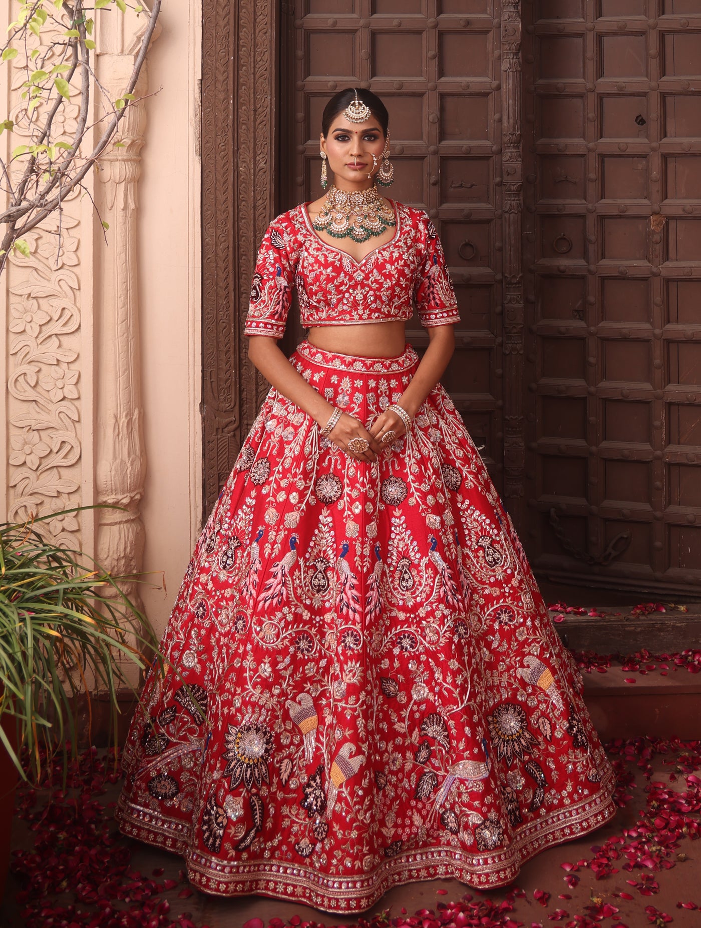 SCARLET RED RAW SILK LEHENGA