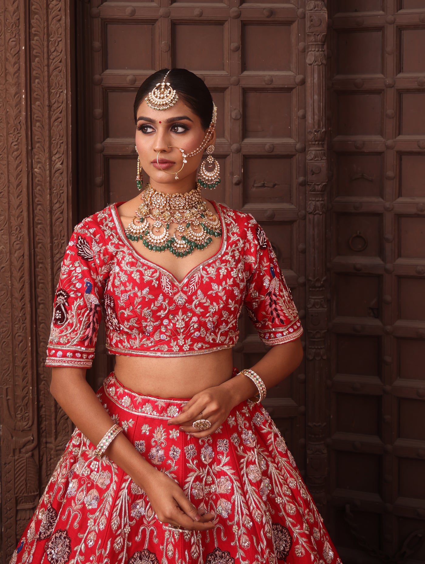 SCARLET RED RAW SILK LEHENGA