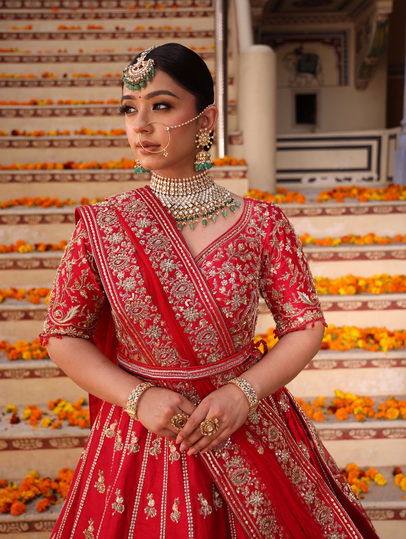 SCARLET RED RAW SILK LEHENGA