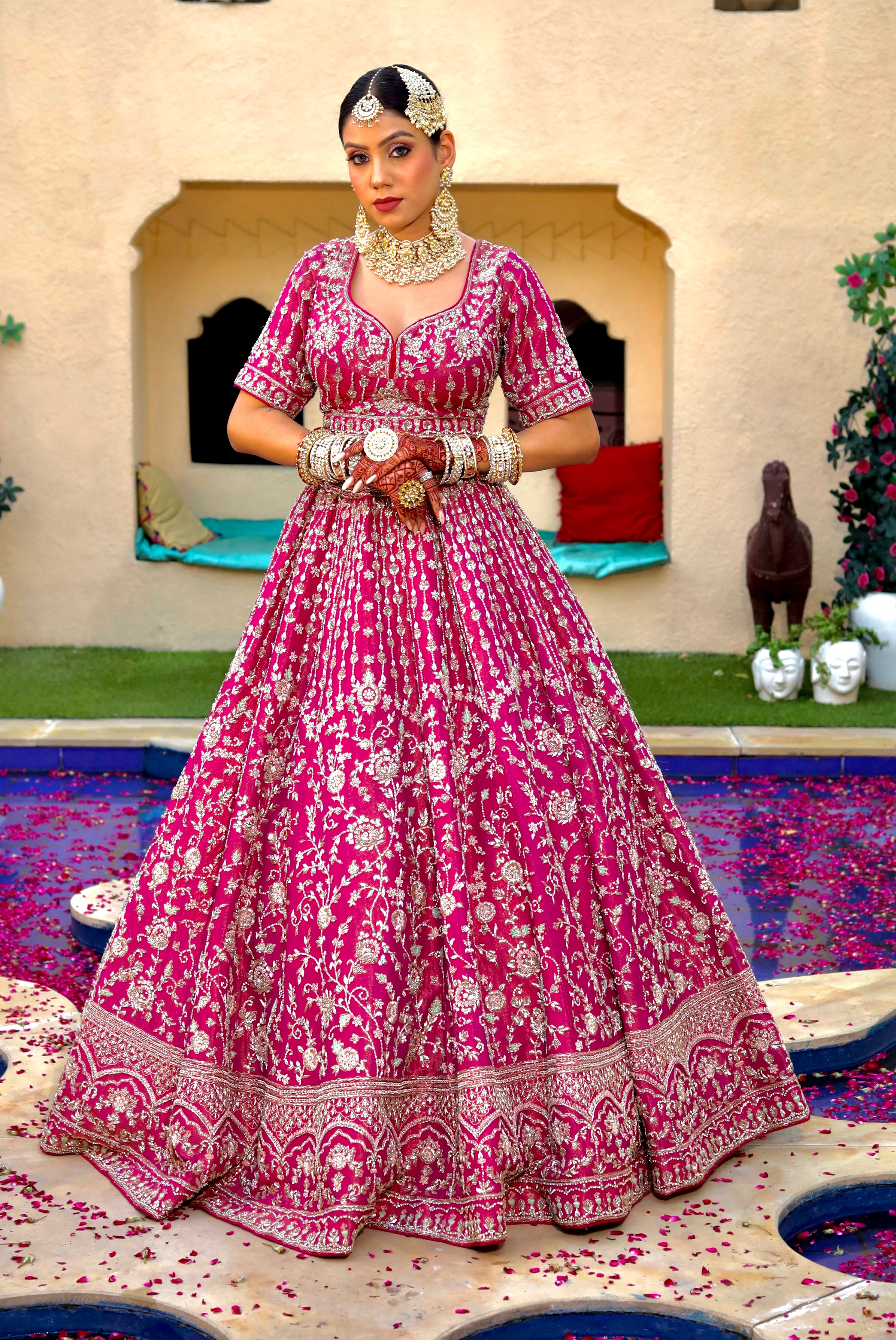 ROYAL FUCHSIA PINK ORGANZA LEHENGA