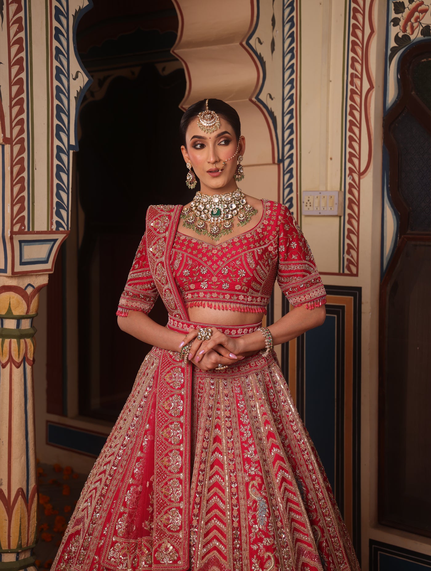 SCARLET RED RAW SILK LEHENGA